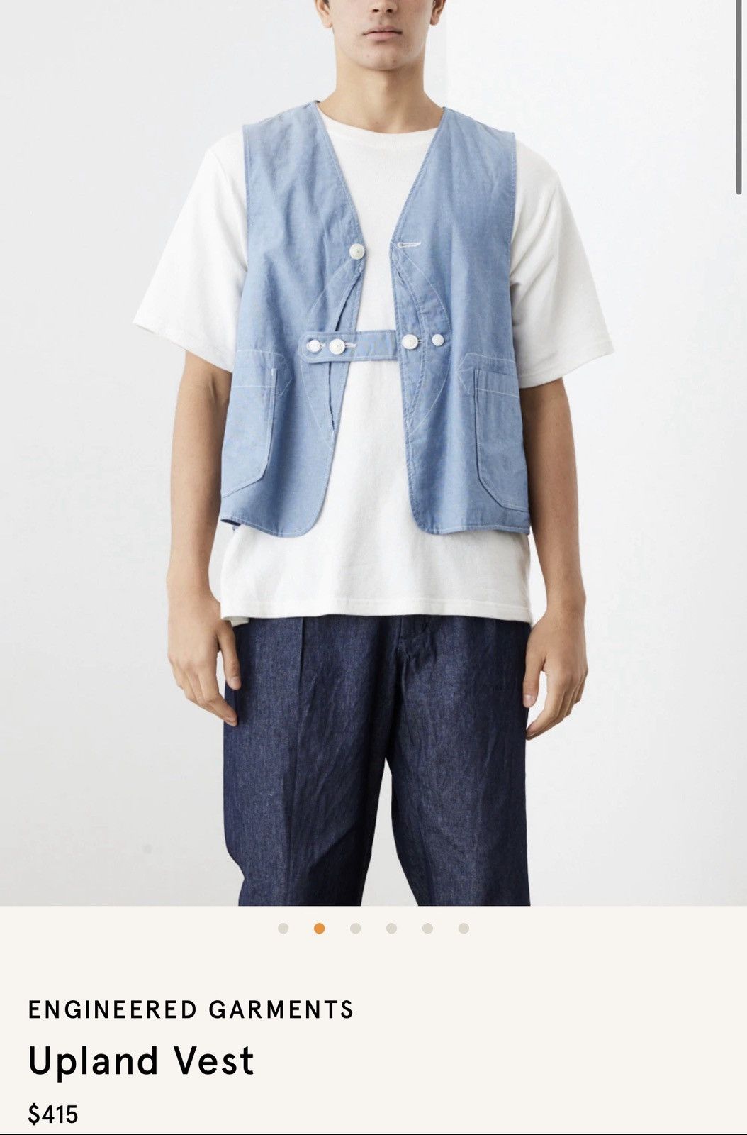 Engineered Garments Upland Vest - Indigo - 23F1C005