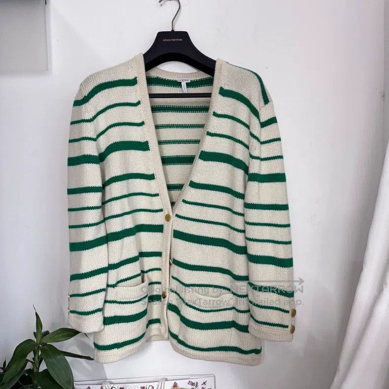 Loewe Loewe Green Striped Cashmere Cardigan Size XXS / US 00 / IT 34 - 1 Thumbnail