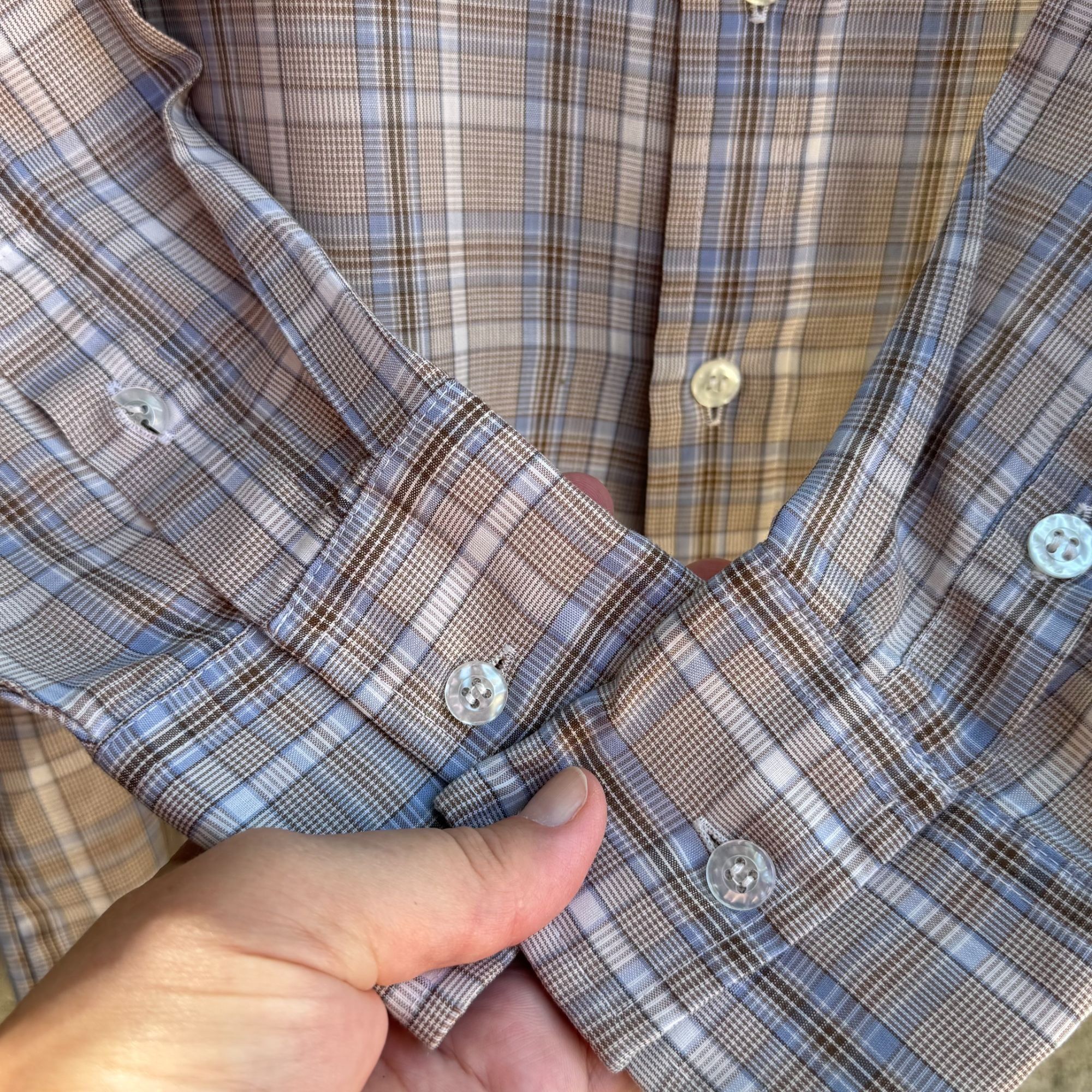 Other ESM Vintage Mens Band Collar Button-Up Blue Brown Retro Prep Size US M / EU 48-50 / 2 - 10 Thumbnail