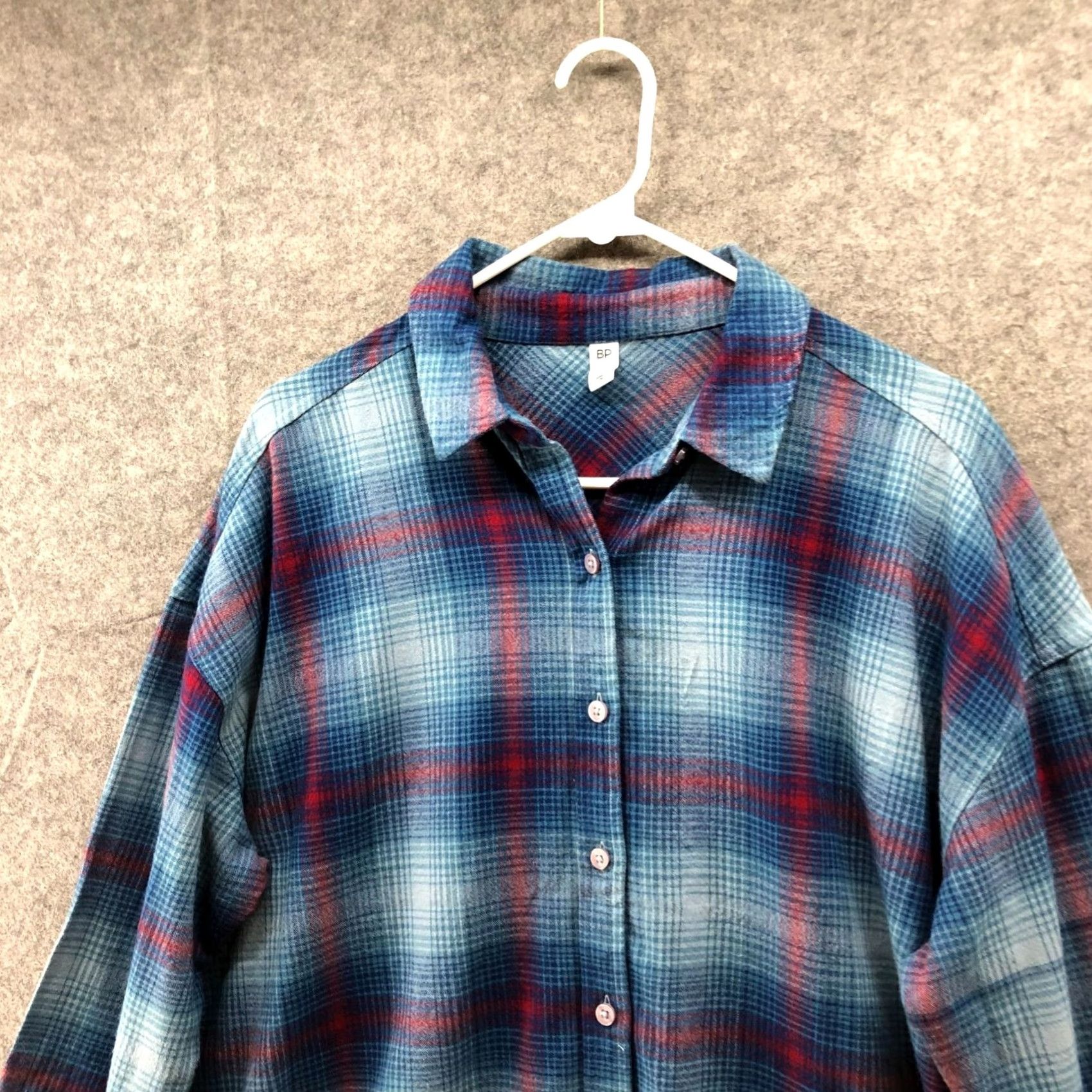 Vintage BP Nordstrom Oversized Flannel Shirt Womens S Blue Red Plaid Boyfriend Shirt Size S / US 4 / IT 40 - 3 Thumbnail