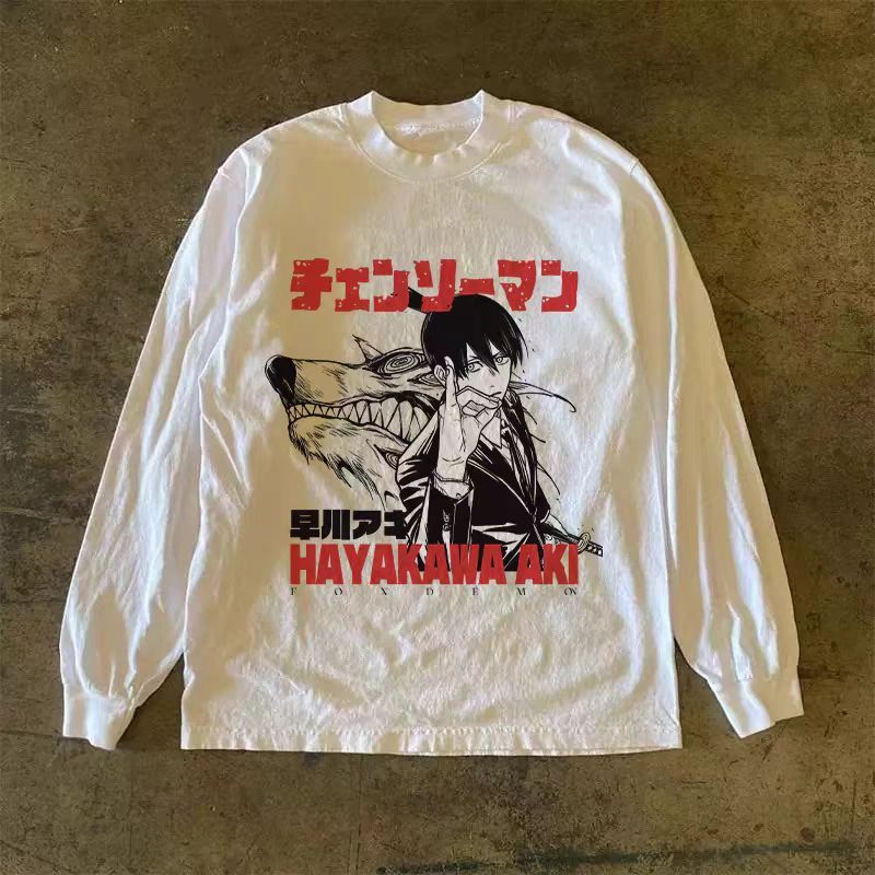Vintage White retro cartoon wolf print long-sleeved t-shirt Size US M / EU 48-50 / 2 - 1 Thumbnail