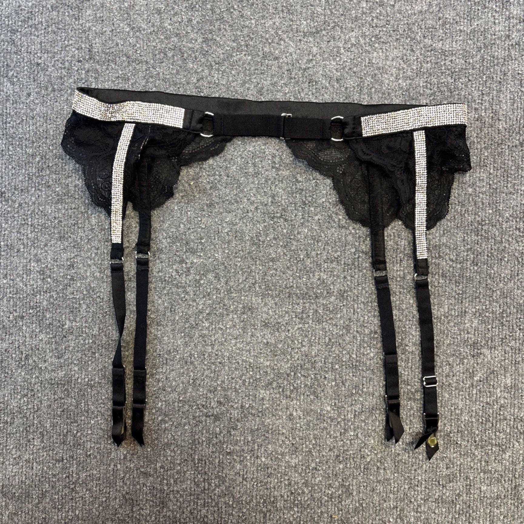 Victoria's Secret Victoria's Secret Women's Black Lace Garter Belt With Silver Rhinestone Sequins M/ L Size ONE SIZE - 8 Thumbnail