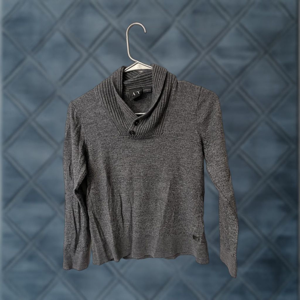 Armani Exchange Armani Exchange Sweater Women’s Small Gray Merino Wool Shawl Collar Pullover Kni Size S / US 4 / IT 40 - 1 Thumbnail