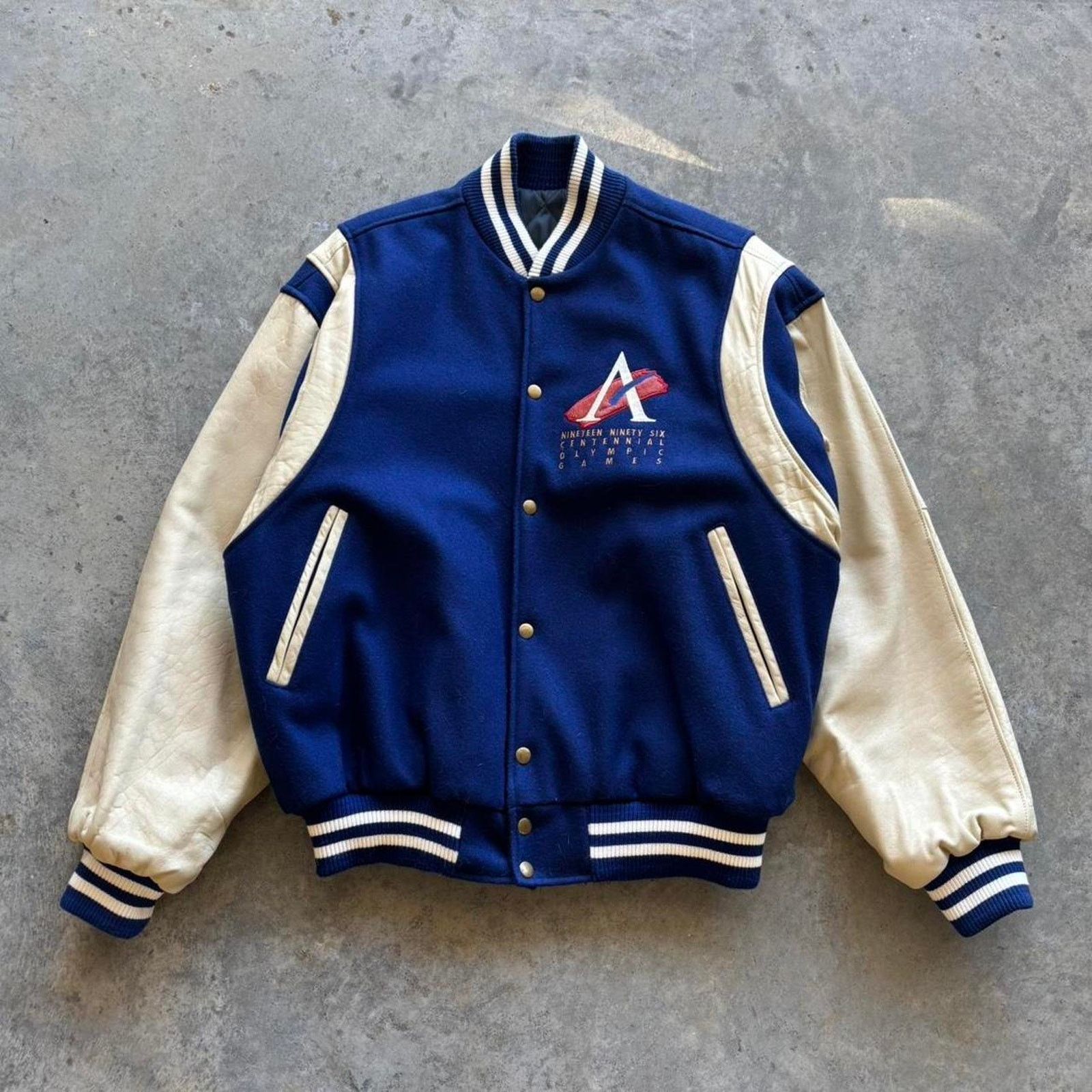 Nike × USA Olympics × Vintage 90s Olympics Wool Varsity Jacket Size US L / EU 52-54 / 3 - 4 Thumbnail