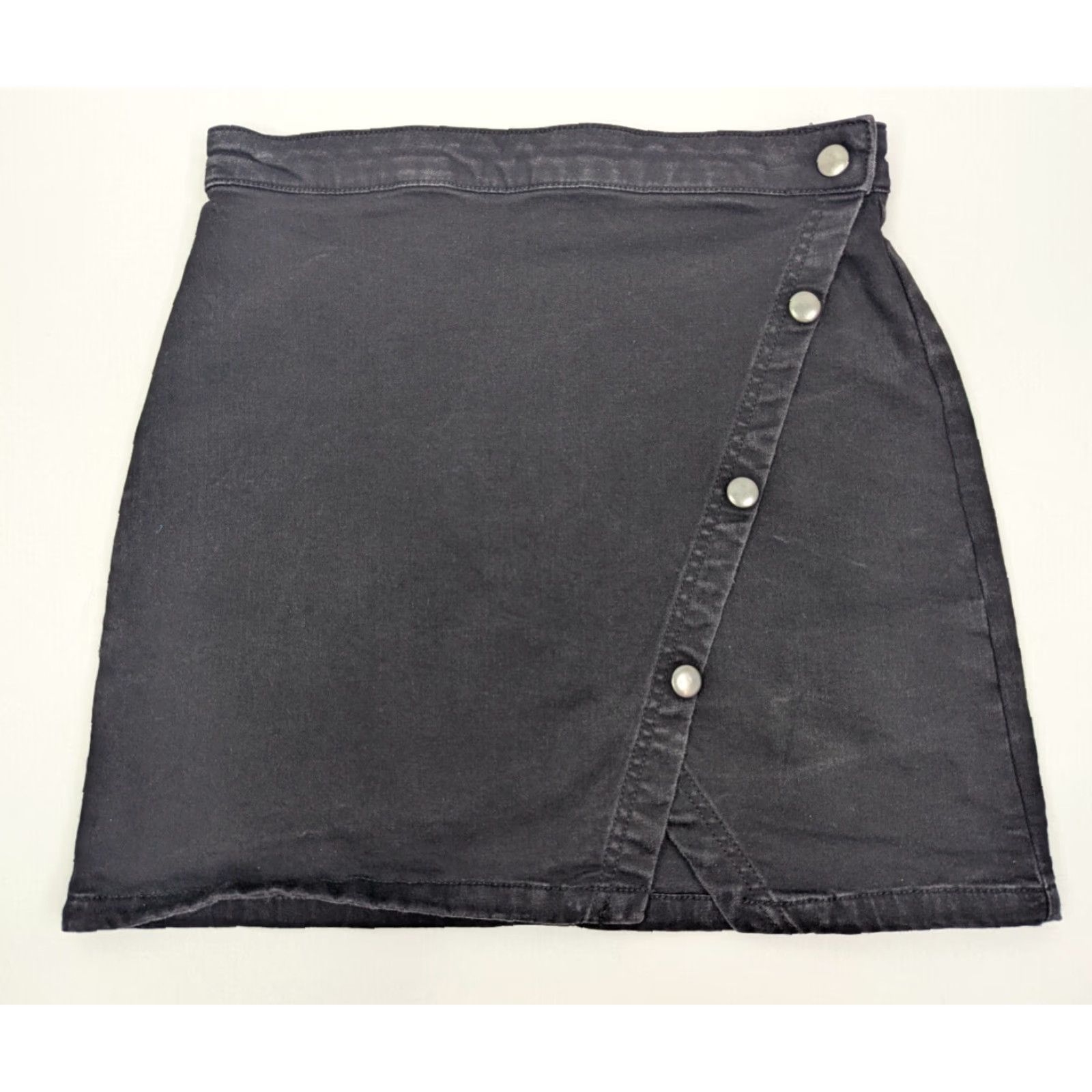 Free People VINTAGE We The Free Notched Denim Side Button Mini Skirt Black Size 10 Free People Size 32" / US 10 / IT 46 - 2 Thumbnail
