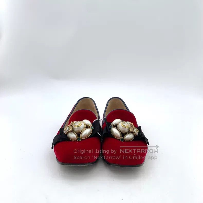 Gucci Gucci Red bee pearl buckle decoration casual flat shoes Size US 5 / IT 35 - 3 Thumbnail