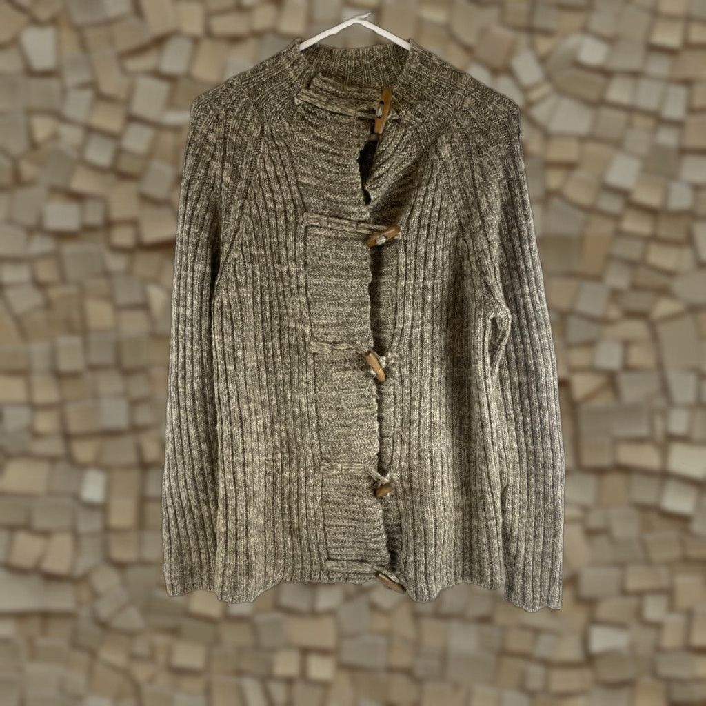 Vintage Ruff Hewn Sweater Women's L Tan Brown Wool Blend Rib Knit Button Loop Pullover Modern Womens Size L / US 10 / IT 46 - 1 Thumbnail