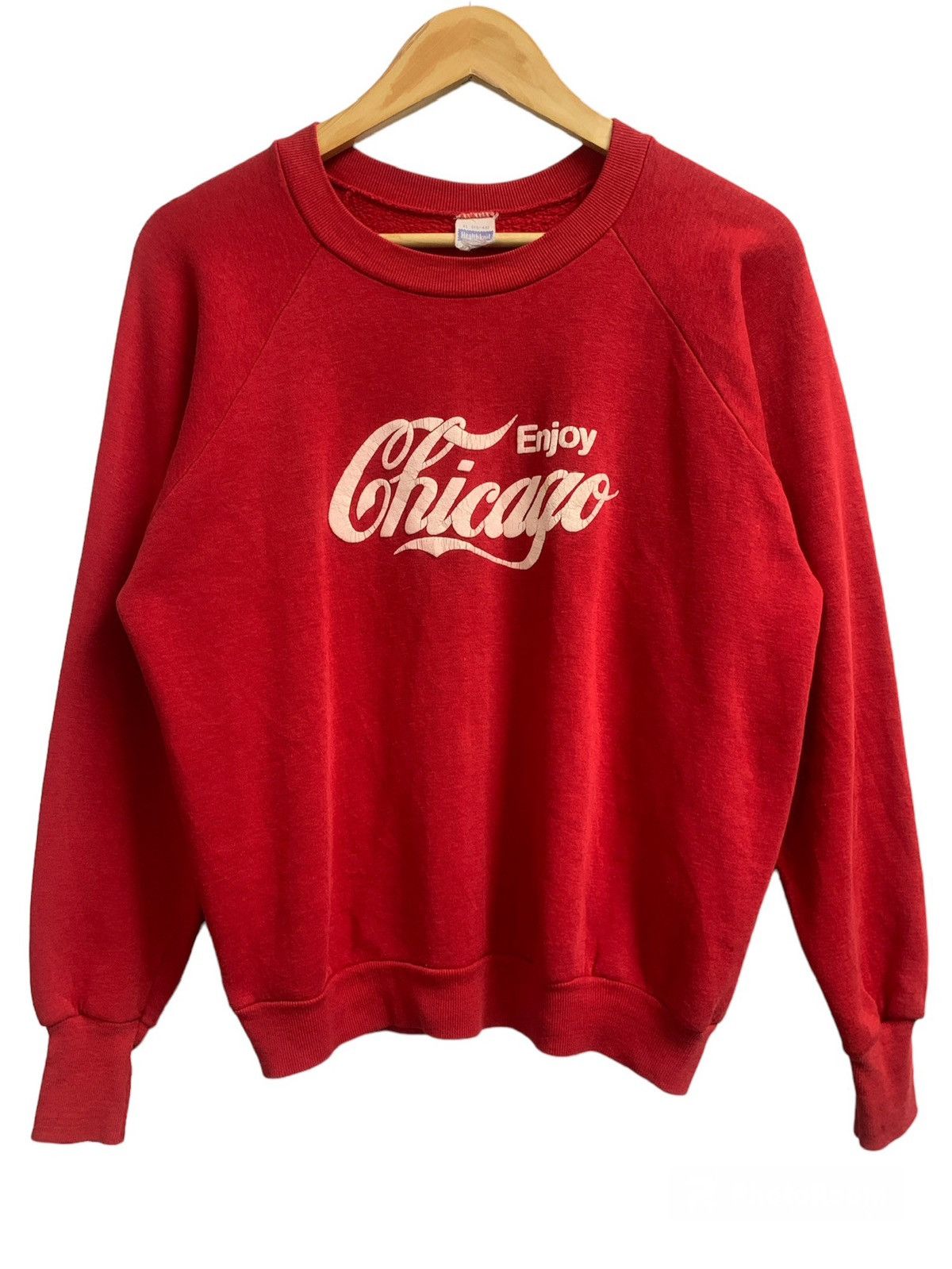 image of Rare Vintage 80's Enjoy Chicago Healtknit Crewneck Sweatshirt in Red, Men's (Size Medium)