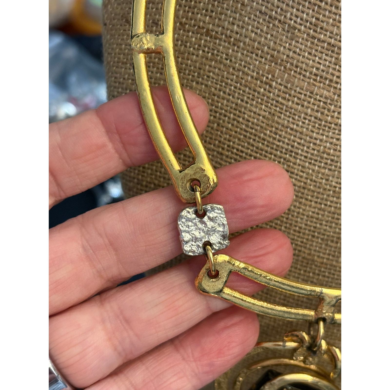 Other Vintage Unsigned Gold Tone Modernist Statement Necklace 16" Size ONE SIZE - 11 Thumbnail