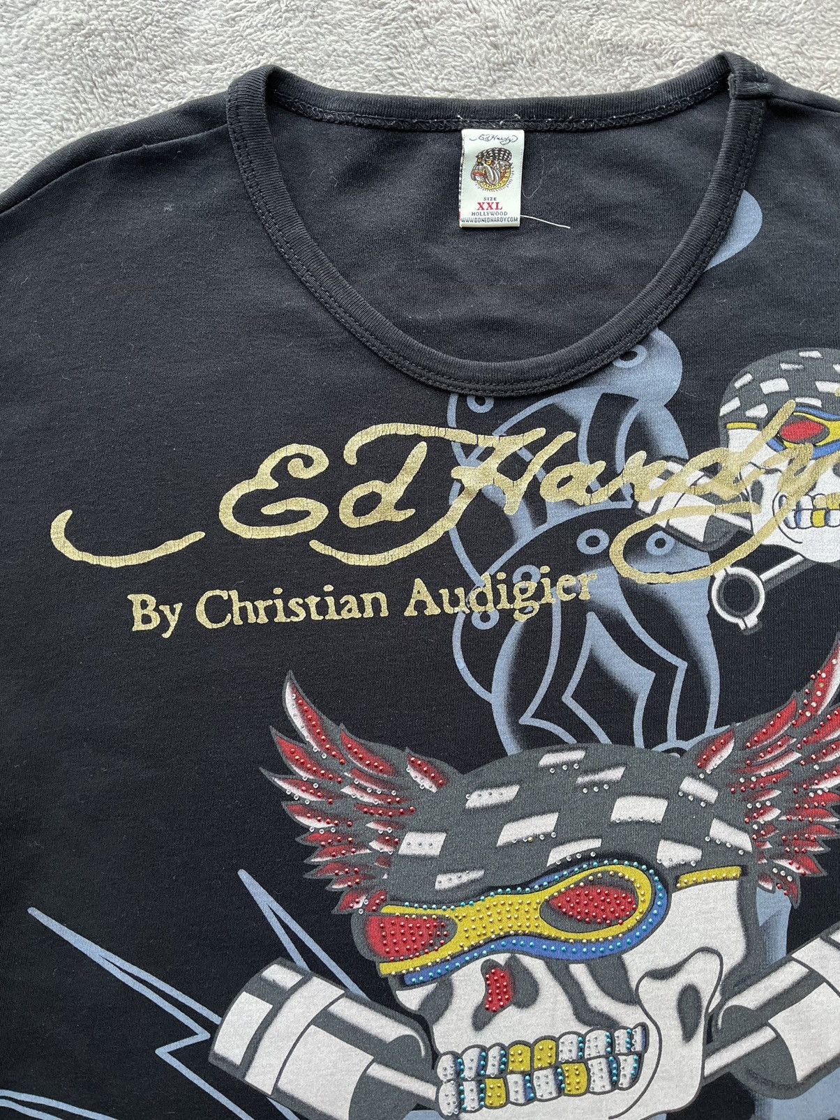 Ed Hardy × Vintage black vintage Ed Hardy t-shirt with rhinestones Size US S / EU 44-46 / 1 - 3 Thumbnail