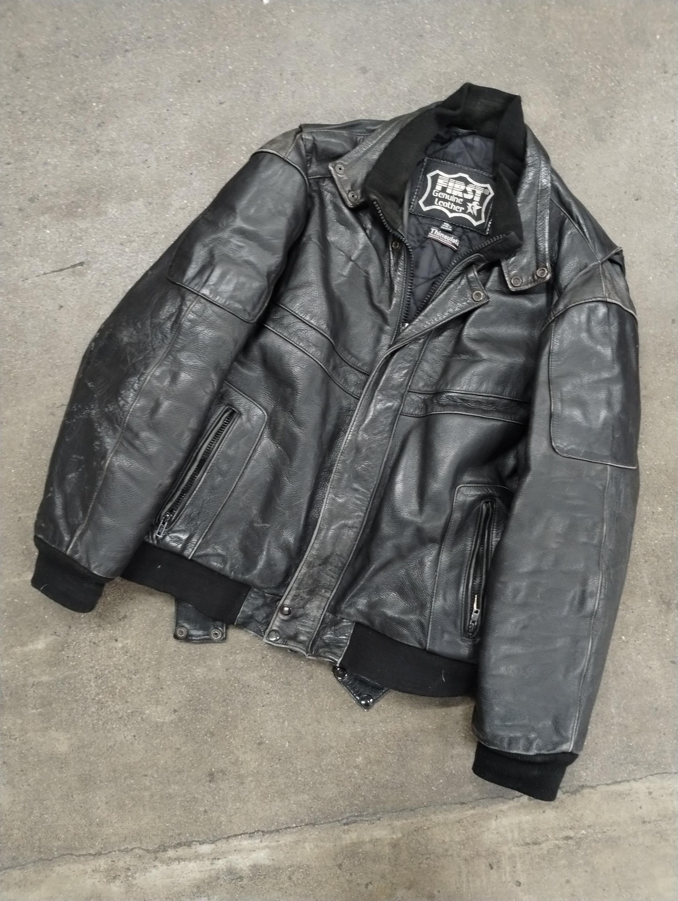 Vintage Vintage FIRST Thinsulate Heavy Leather Jacket Size US L / EU 52-54 / 3 - 1 Thumbnail