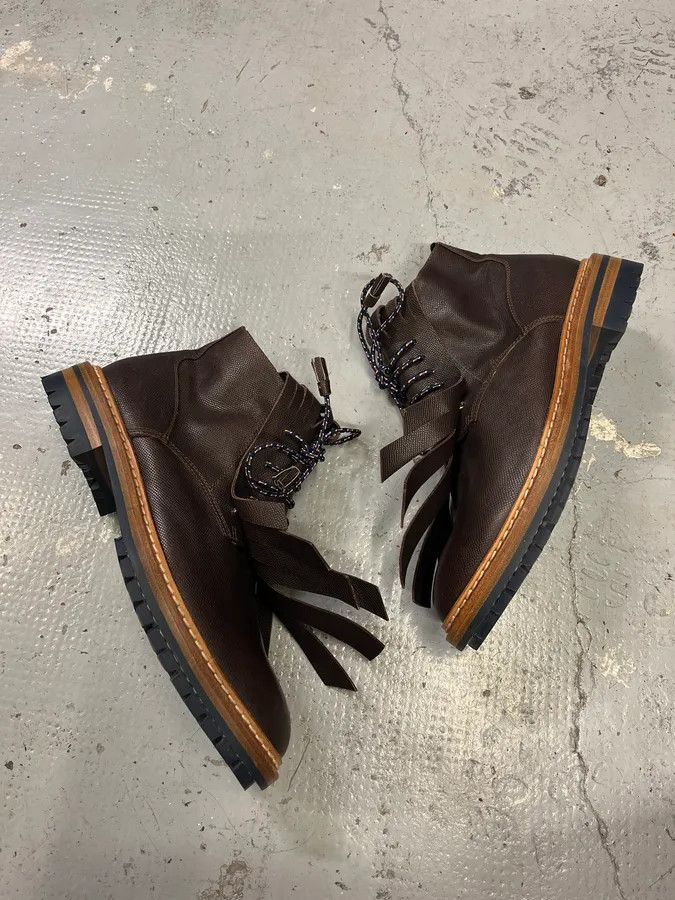 Designer × Kris Van Assche × Vintage 2010s Kris Van Assche Brown Leather Fringe Boots Size US 11 / EU 44 - 3 Thumbnail