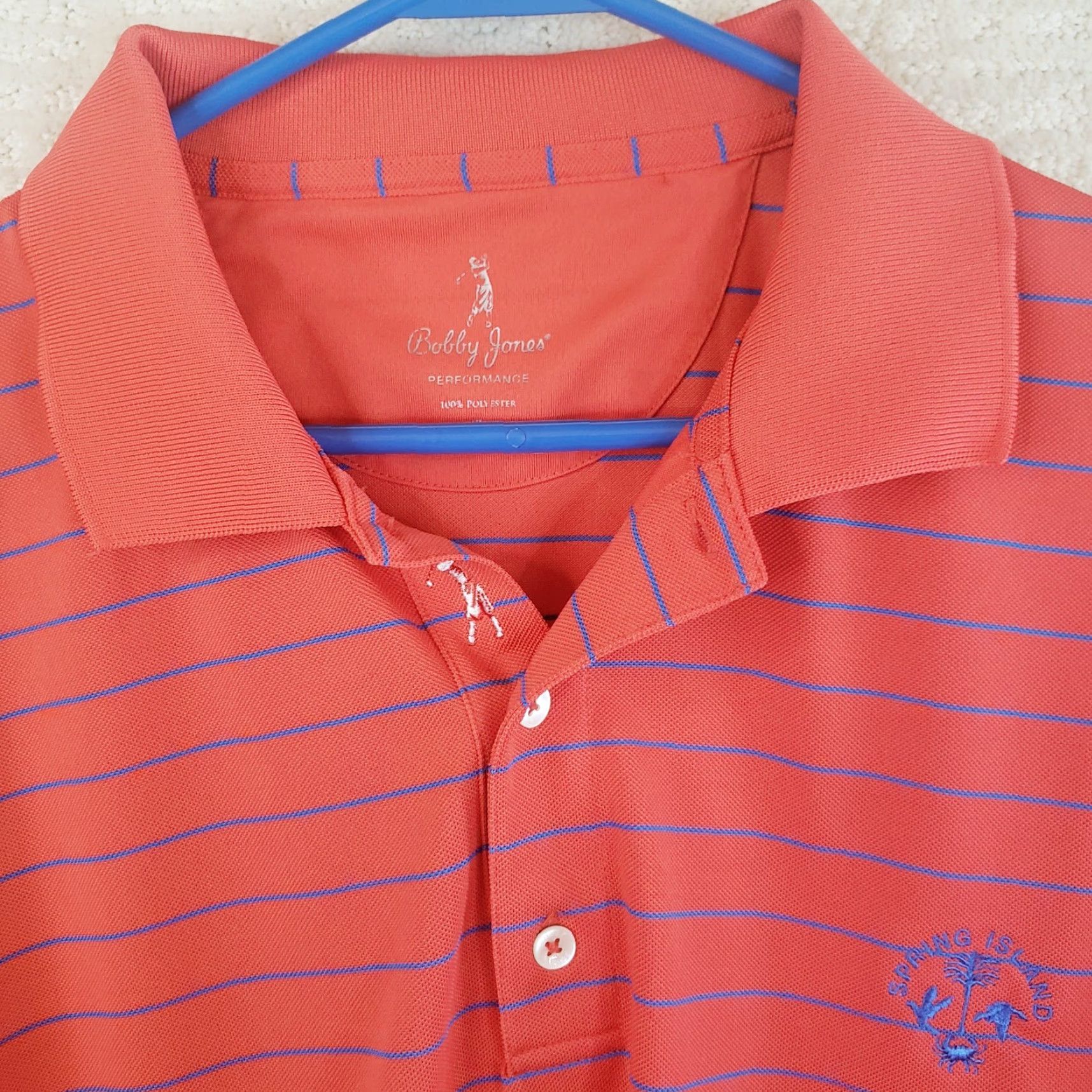 Vintage Bobby Jones Performance Polo GolfShirt Men's XL Orange Blue Stripe Short Sleeve Collared Button Stay Classic Polo Shirt Spring Island Logo Size US XL / EU 56 / 4 - 4 Thumbnail