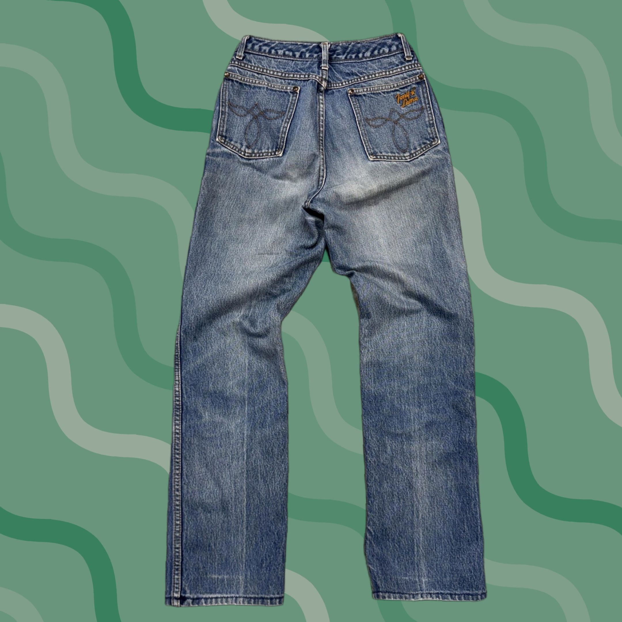 Tony Lama VINTAGE Tony Lama Jeans Womens 9 Blue Denim High Rise Western Cowboy USA 80s Distressed Embroidered Logo Pockets 32in Inseam Mens Women Girls Boys Size 30" / US 8 / IT 44 - 1 Thumbnail