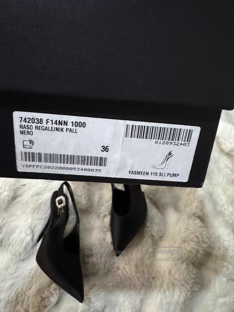 Saint Laurent Paris Saint Laurent Paris Black Crystal-Adorned Satin High-Heele Size US 5.5 / IT 35.5 - 9 Thumbnail