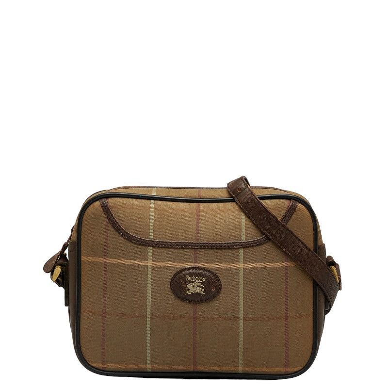 image of Burberry Check Canvas Crossbody Bag in Brown, Women's