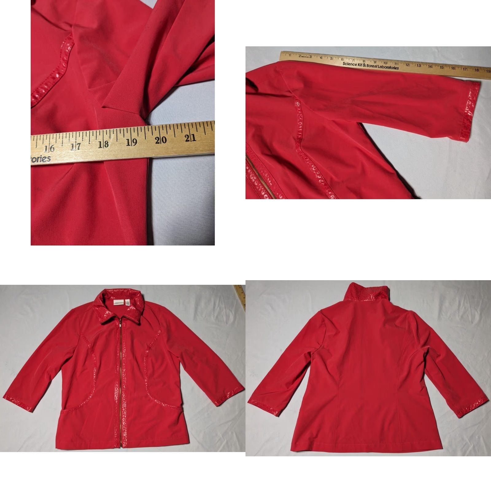 Vintage Chico's ZENERGY Women Jacket 3/4 Sleeve Lightweight Coral Red Zip Pockets Regular M Medium Red Womens Size M / US 6-8 / IT 42-44 - 9 Thumbnail