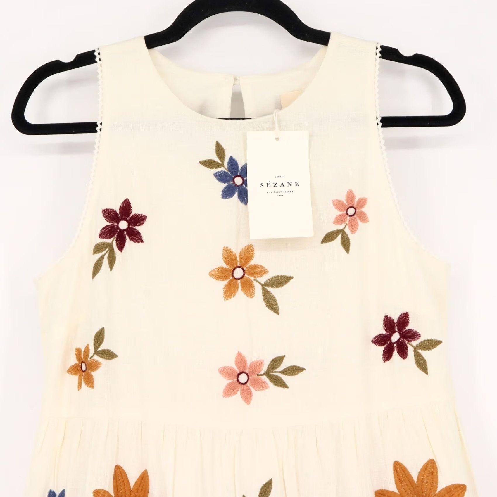 Vintage Sezane Maxi Dress Gardenia Floral Embroidered Linen Cotton Ivory US 4 FR 36 Womens Size S / US 4 / IT 40 - 7 Thumbnail