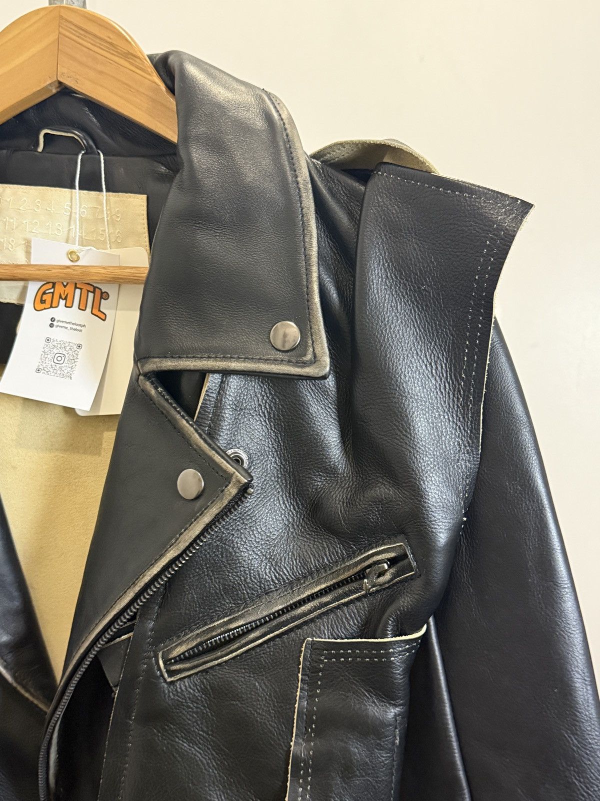 H&M × Maison Margiela Deconstructed Leather Biker Jacket Size XS / US 0-2 / IT 36-38 - 8 Thumbnail
