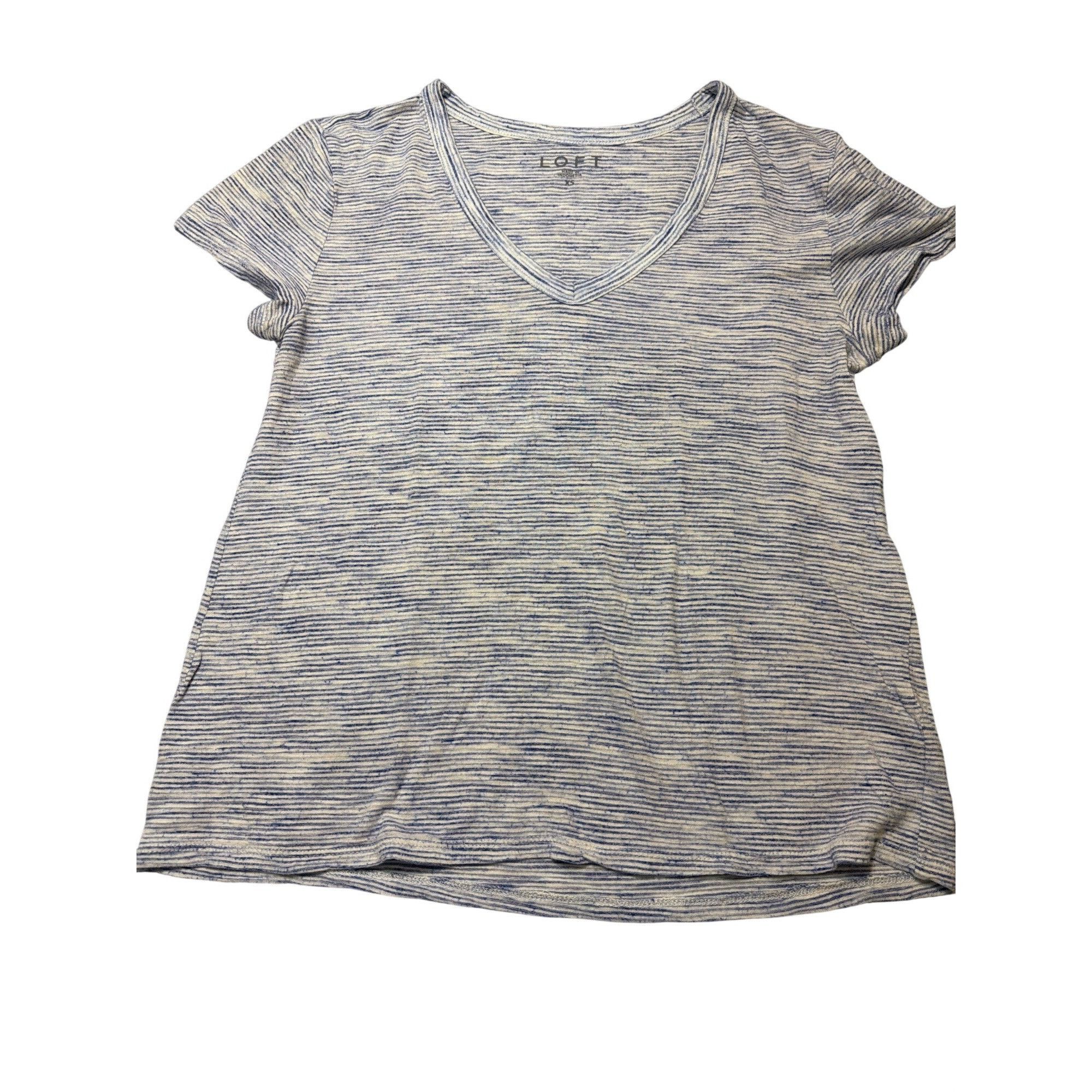 Loft Loft Blue White Striped V Neck Short Sleeve T Shirt Soft Lig Size XS / US 0-2 / IT 36-38 - 1 Thumbnail