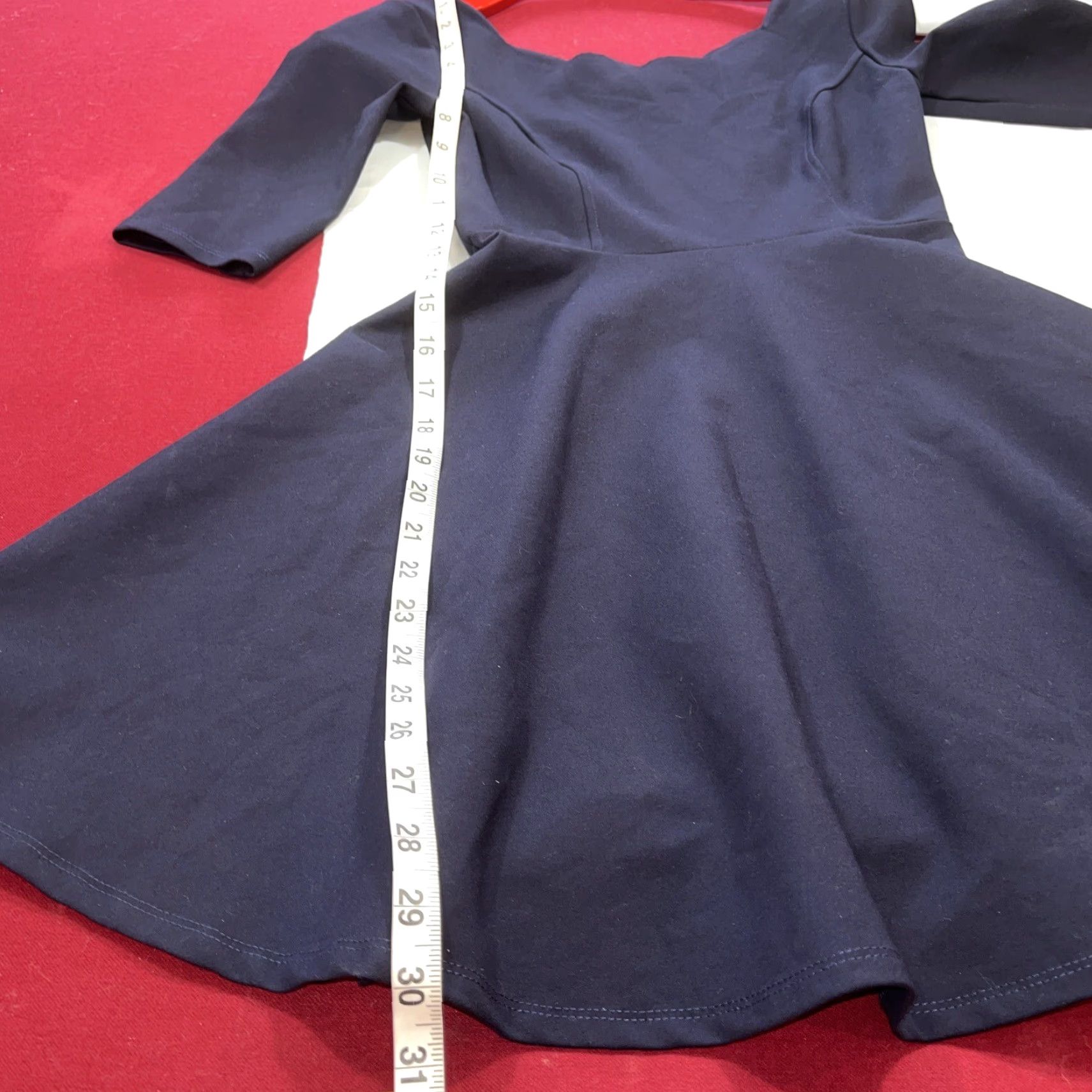 Lulus VINTAGE S Lulus BLUE DRESS Scallop Wide Neck FLARED Zip 3/4 Slv Stretchy Rayon Skater S Size S / US 4 / IT 40 - 7 Thumbnail