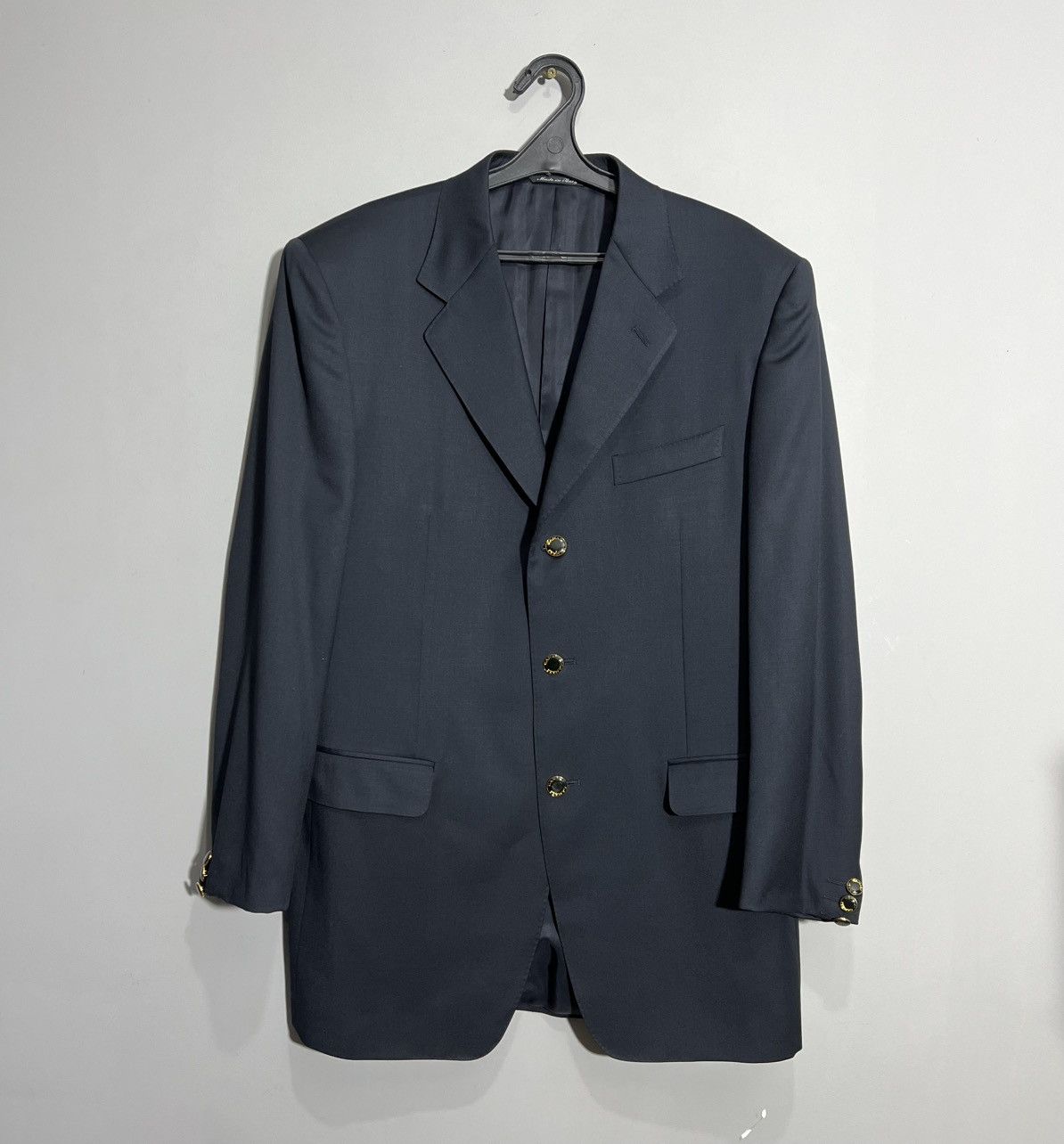 Vintage Canali Navy Blue Wool Blazer Gold Button Jacket