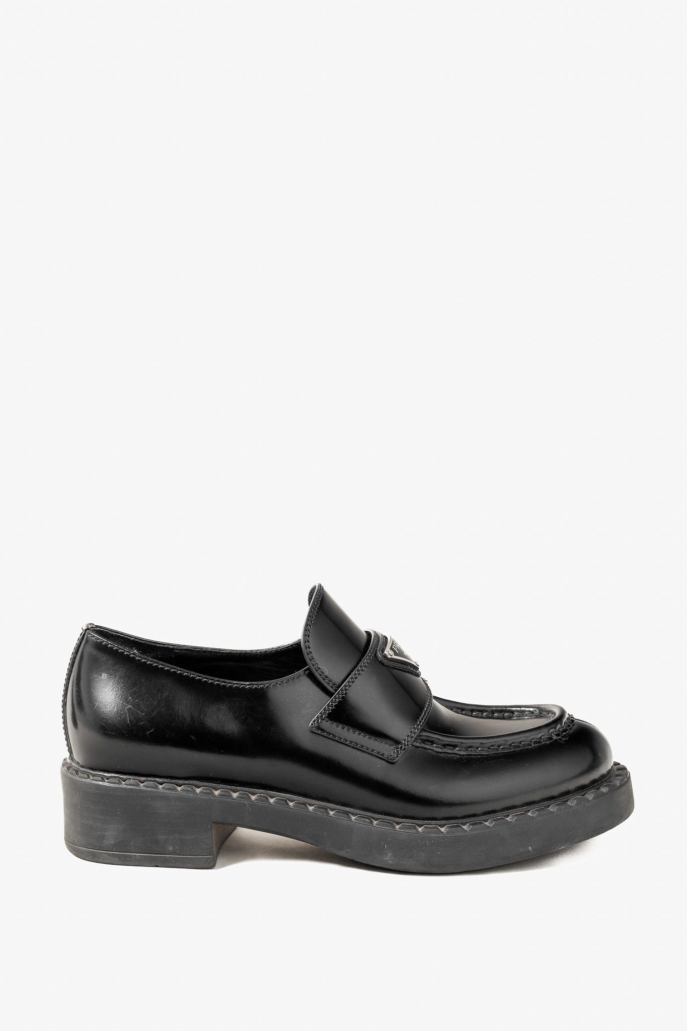 Prada Prada Nero Spazzolato Leather Triangle Logo Loafers Size US 6.5 / IT 36.5 - 1 Thumbnail