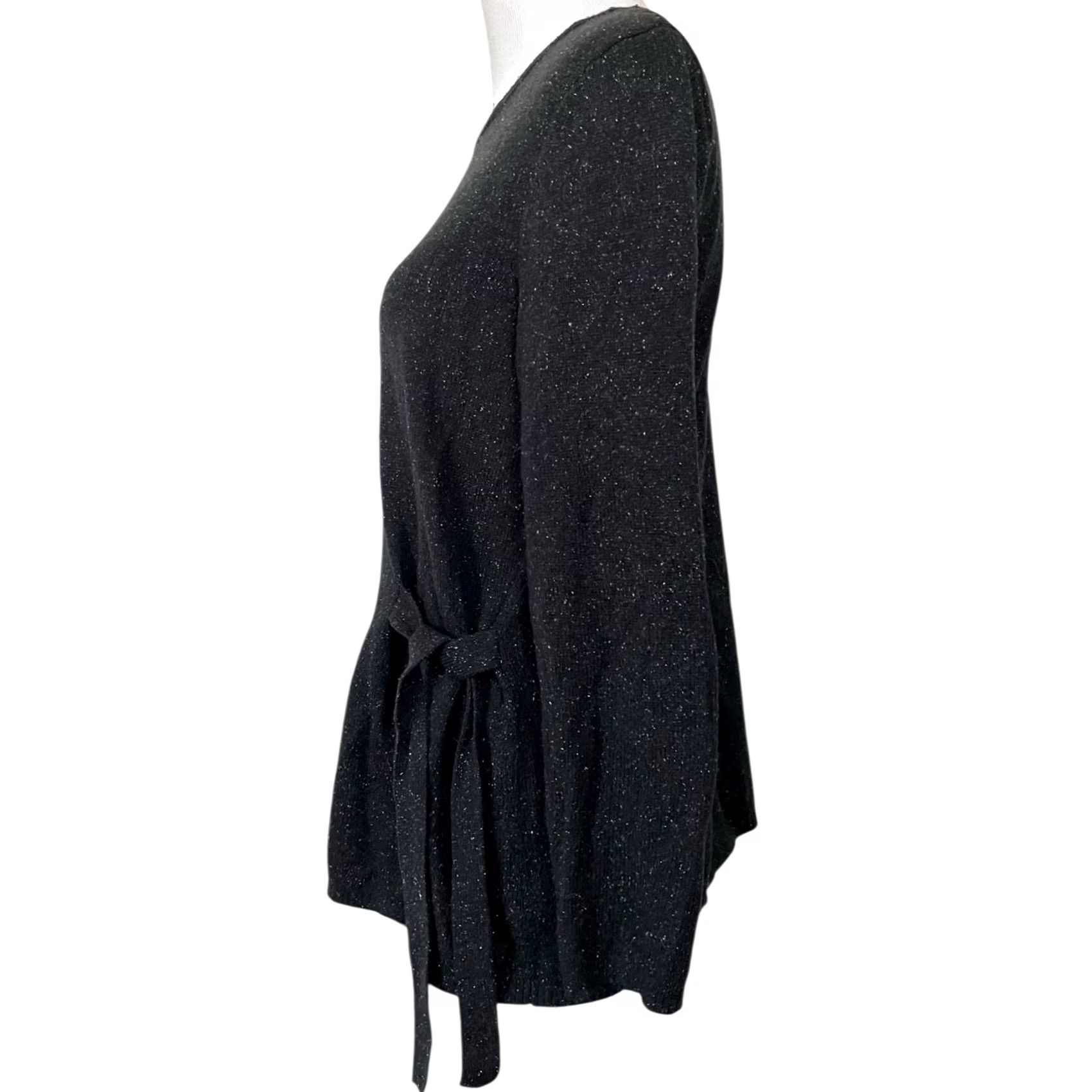 J. Jill J. Jill Sweater Black Speckled Side Tie Cotton Acrylic Silk Blend Women’s Medium Pullover Long Sleeve Knit Tops M Womens Size M / US 6-8 / IT 42-44 - 3 Thumbnail