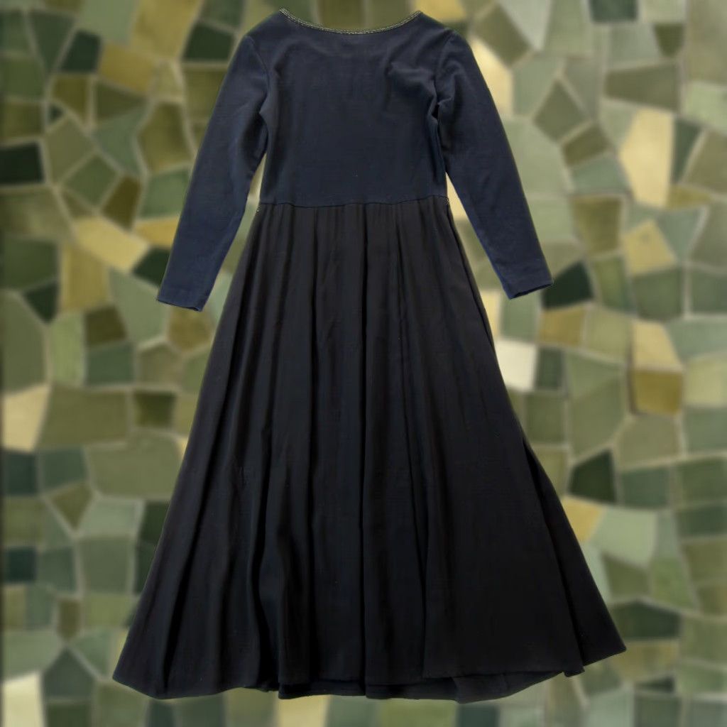 Vintage VINTAGE K.D. Spring Black Gold Cotton Stretch Long Sleeve Long Maxi Dress S Size S / US 4 / IT 40 - 1 Thumbnail
