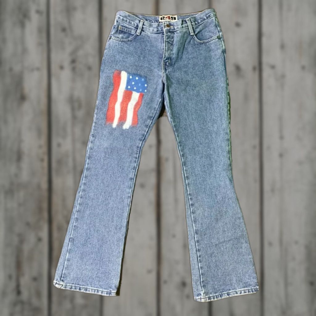 Vintage Rave 4 Real Womens USA Flag Flare Jeans Size 11 Extra Large 30x32 Size 30" / US 8 / IT 44 - 1 Thumbnail