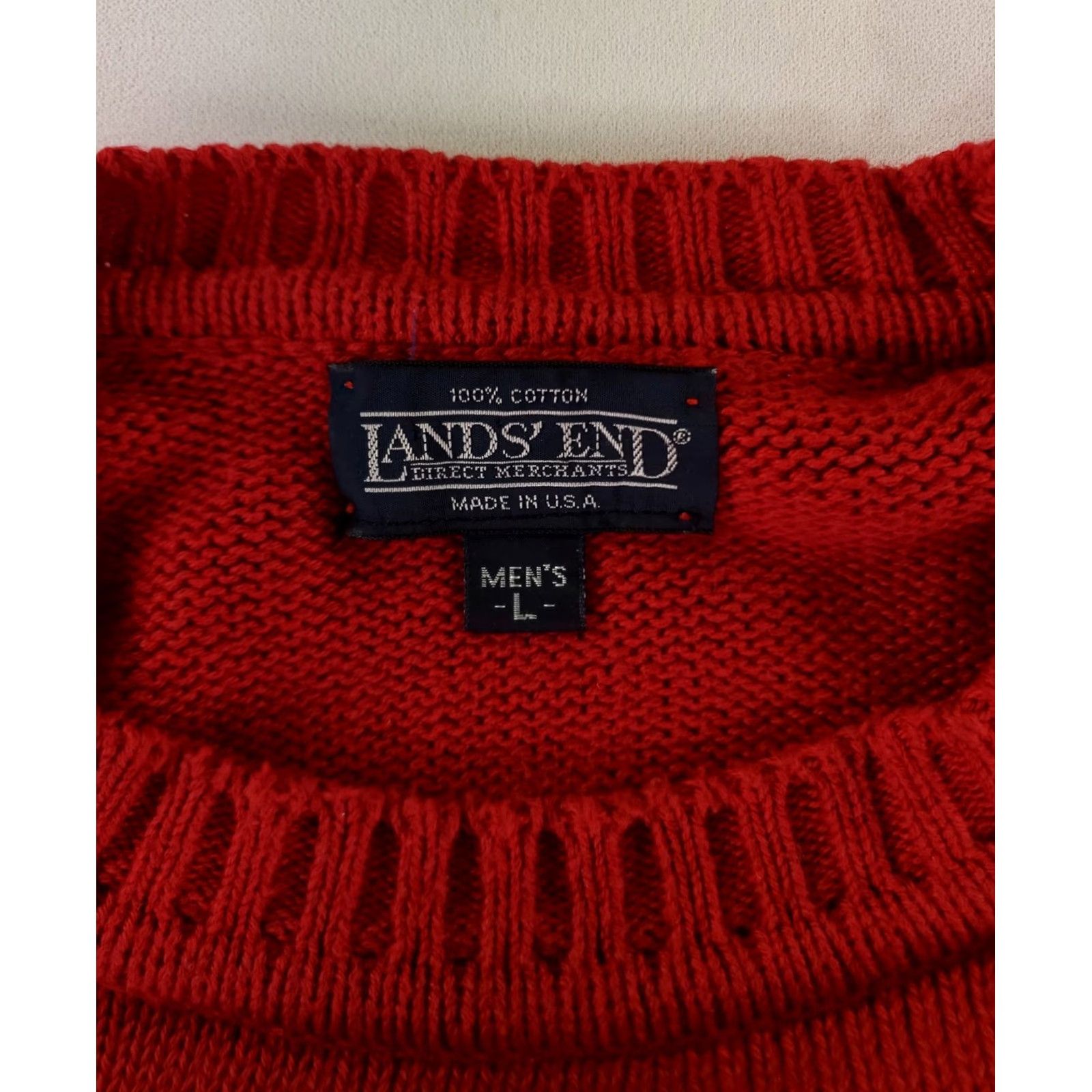 Lands' End Lands' End Sweater Crew Neck Cotton Red Made USA Fishermans Mens L Size US L / EU 52-54 / 3 - 3 Thumbnail