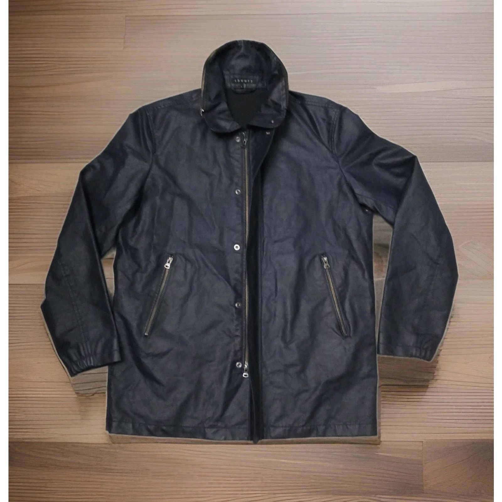 Theory Theory Men Utility Overcoat Black Waxing Cotton Blend Jacket Size US XL / EU 56 / 4 - 4 Thumbnail