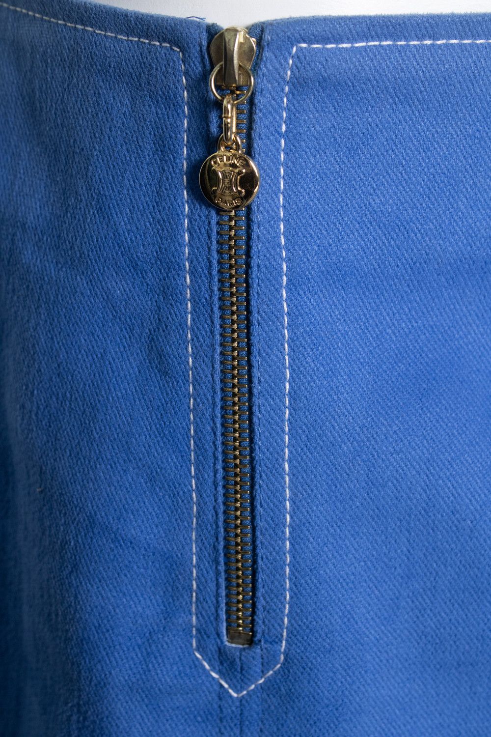 Celine Celine, blue cotton midi skirt with golden zippers Size 32" / US 10 / IT 46 - 8 Thumbnail