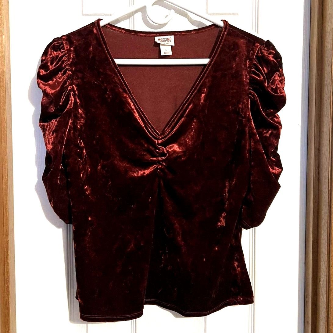 Mossimo Mossimo Women’s Burgundy Velvet Top – Size L Size L / US 10 / IT 46 - 2 Thumbnail