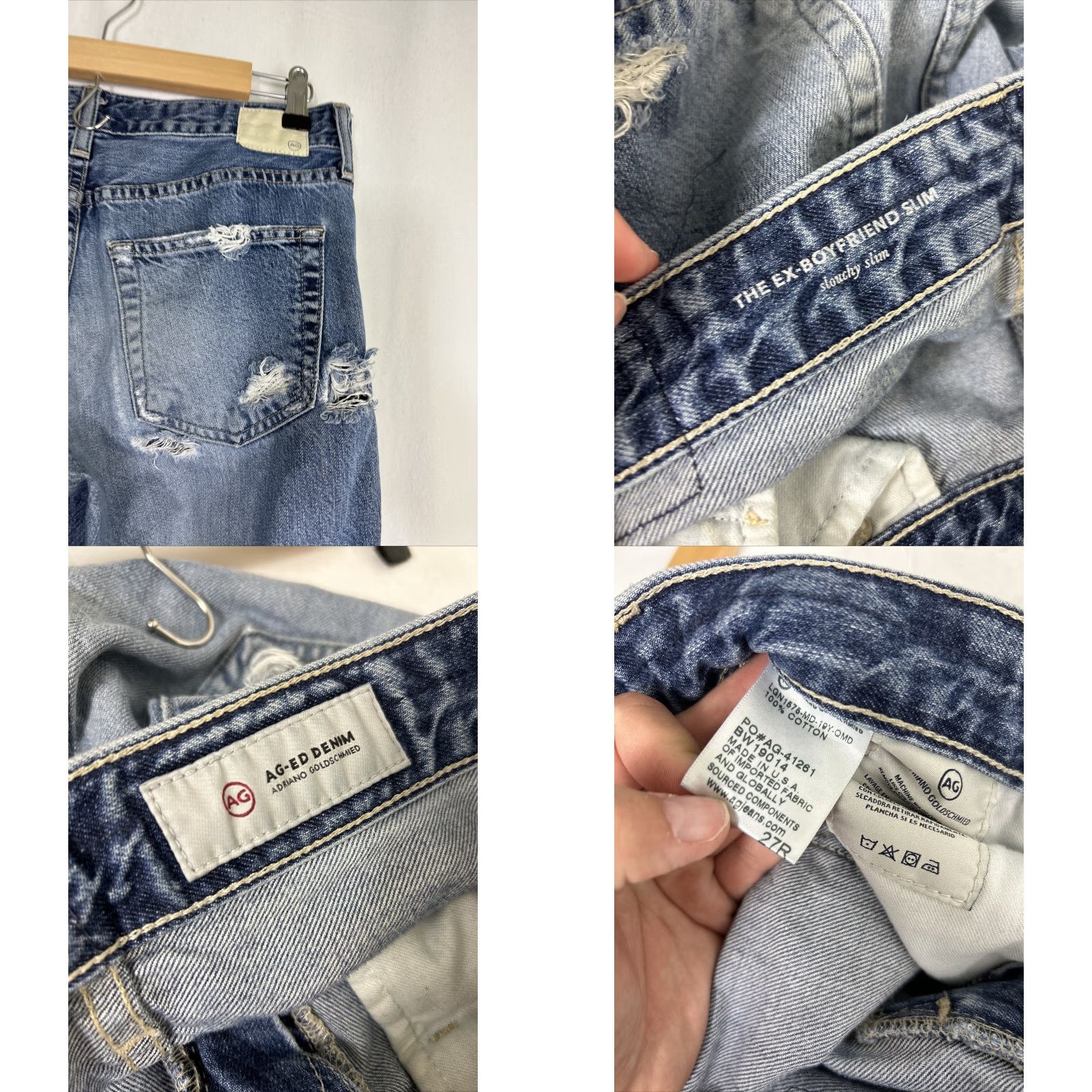 Vintage AG Adriano Goldschmied Jeans Women 27R Blue Distressed Boyfriend Slim Denim 5-Pocket Zipper Button Cotton Blend Logo Classic Western Vintage No Size 27" / US 4 / IT 40 - 9 Thumbnail