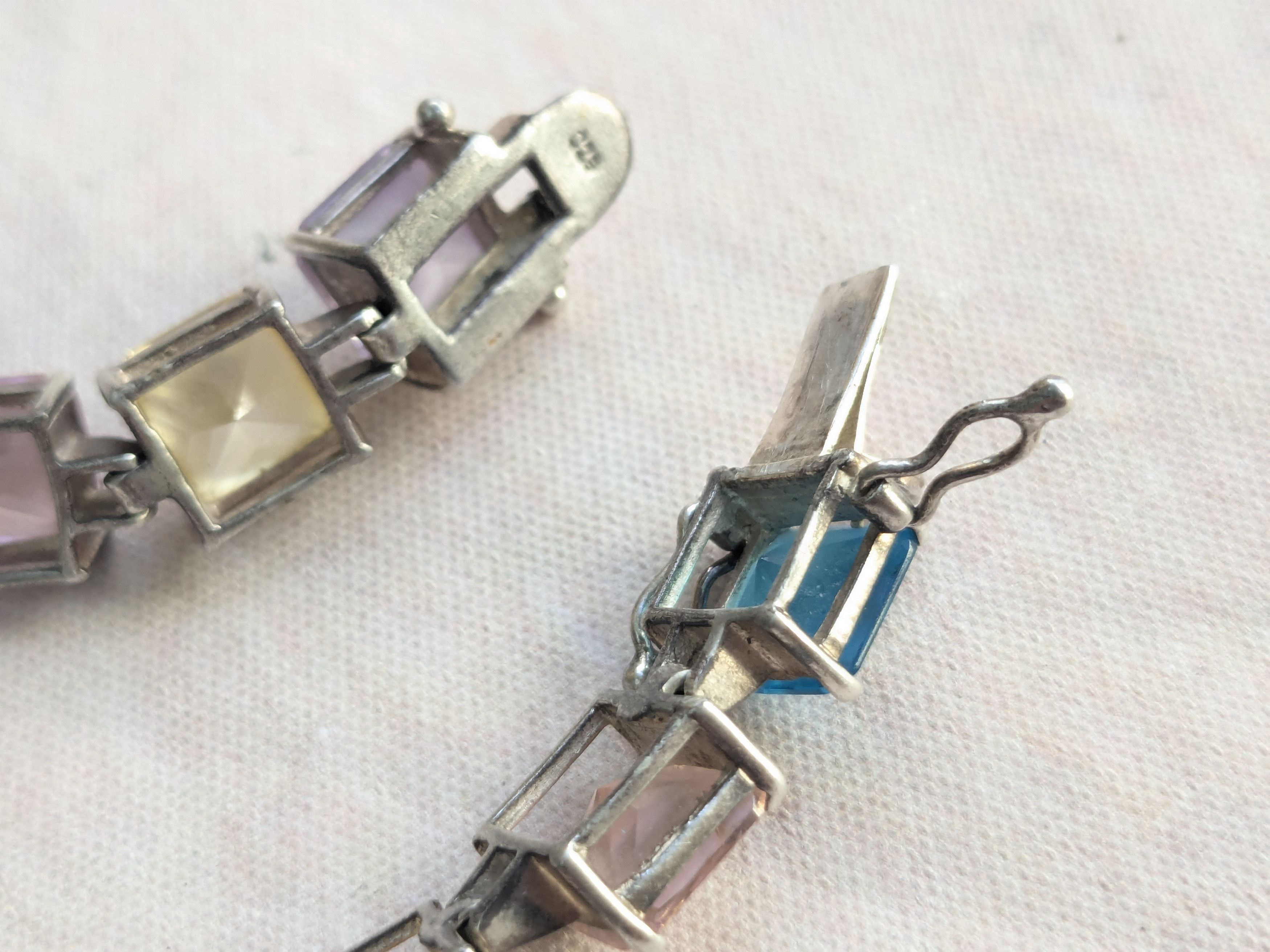 Sterling Silver Sterling Silver Tennis Bracelet Rainbow Square 7.5" Y2K Size ONE SIZE - 10 Thumbnail