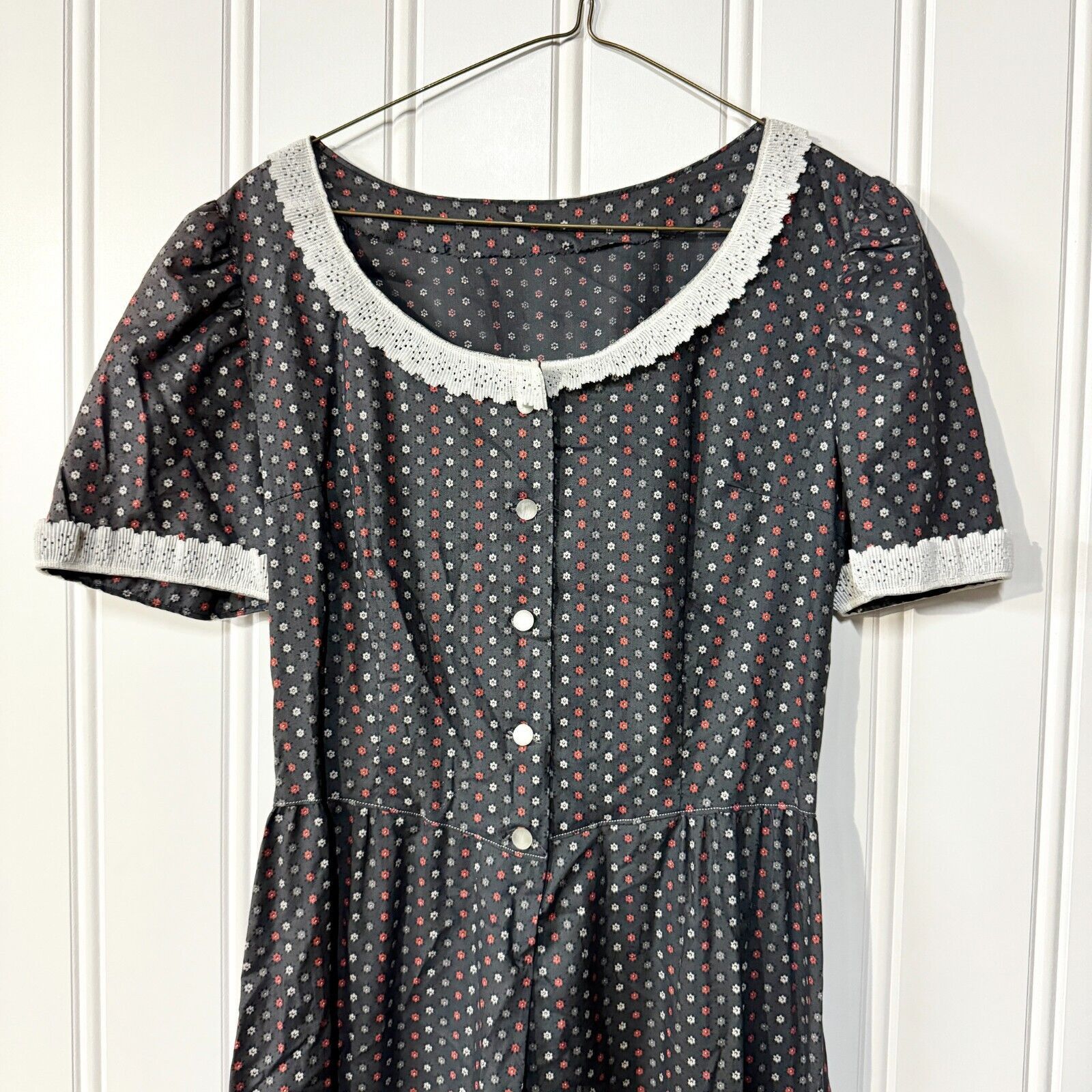 Vintage Dress Size Medium Cottage 50s Button Down Maxi