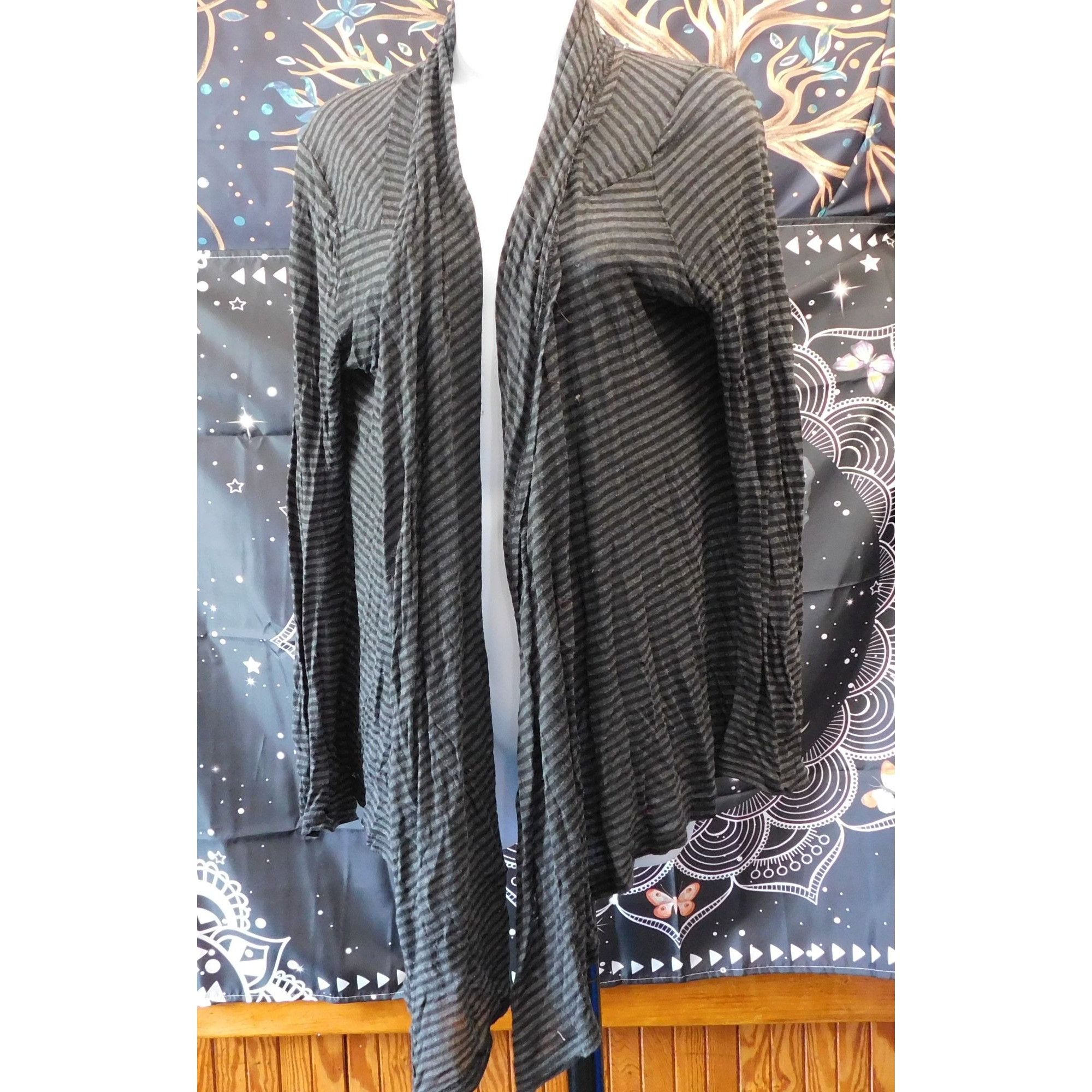 Other Flyo Gothic Black And Grey StripedFlyaway Cardigan Size L / US 10 / IT 46 - 1 Thumbnail
