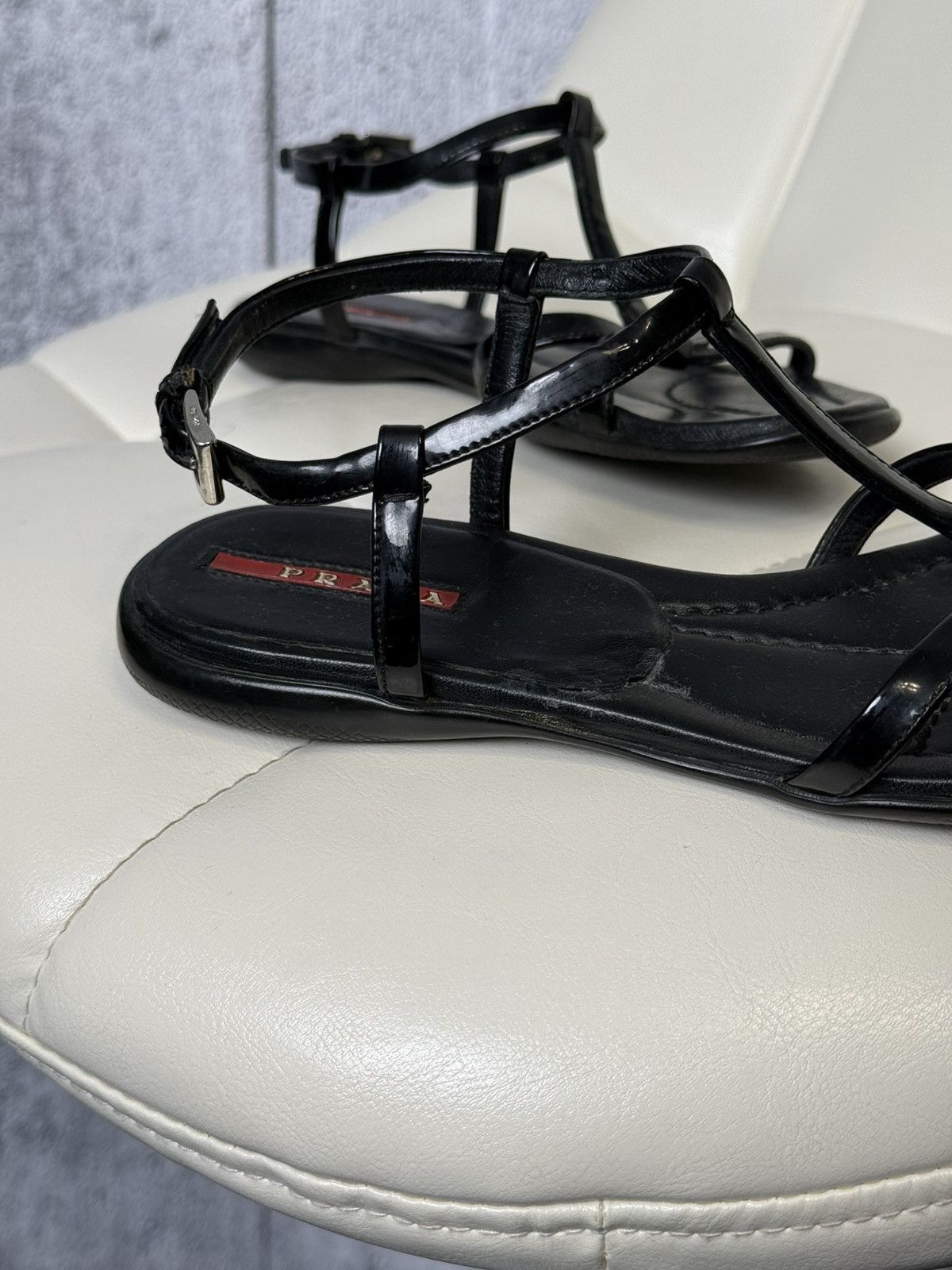 Prada Prada Linea Rossa Sandals Patent Leather T Strap Flat Shoes Size US 6 / IT 36 - 11 Thumbnail