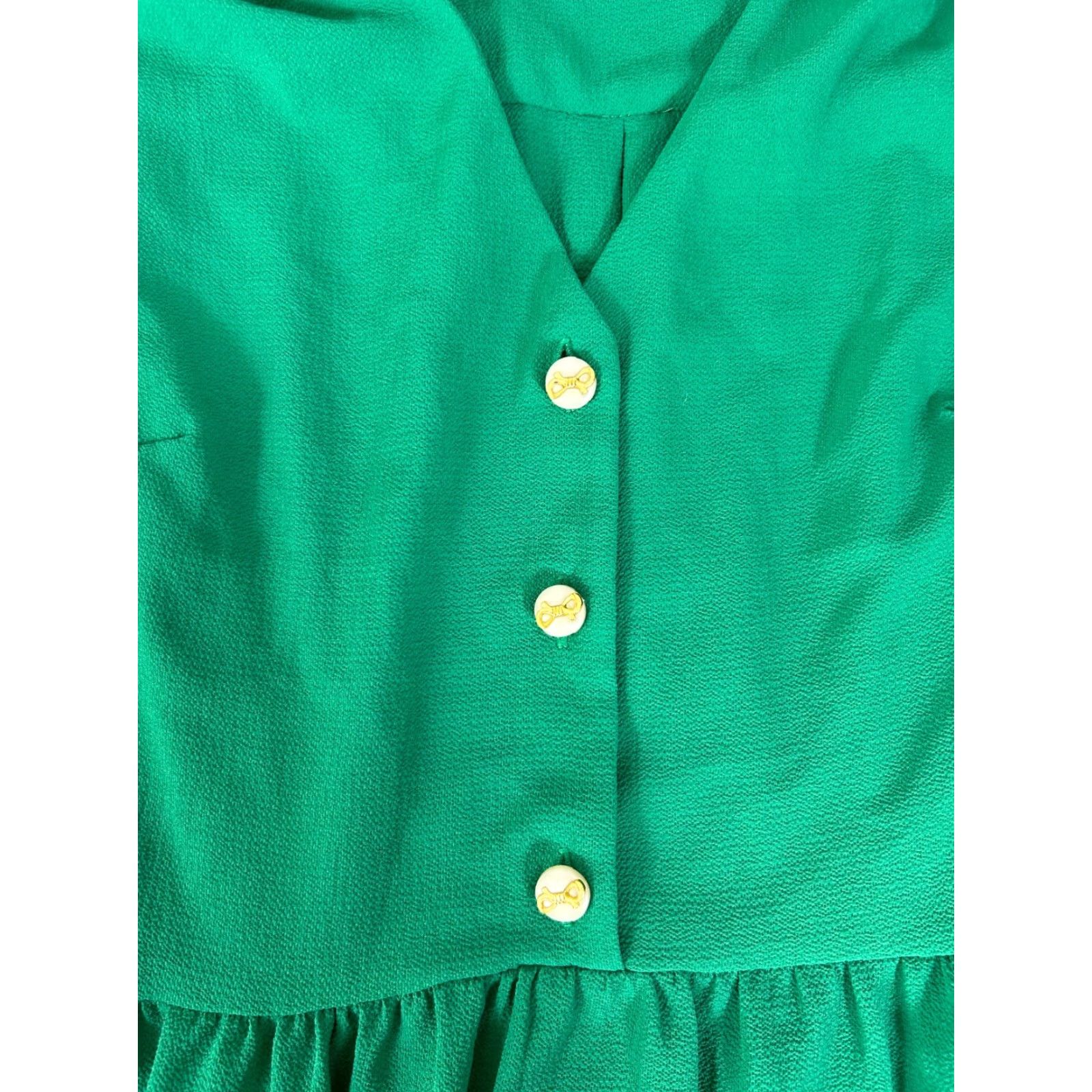 Vintage Monteau Los Angeles Green Tiered Short Sleeve Button Dress Women’s Medium Size 32" / US 10 / IT 46 - 2 Thumbnail
