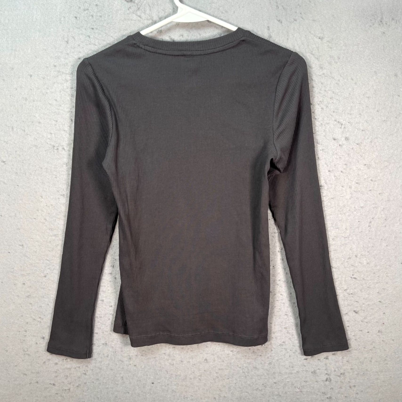 Muji MUJI Womens XS Dark Grey Ribbed Crew Neck Long Sleeve T-Shirt Organic Blend NEW Size XS / US 0-2 / IT 36-38 - 2 Thumbnail
