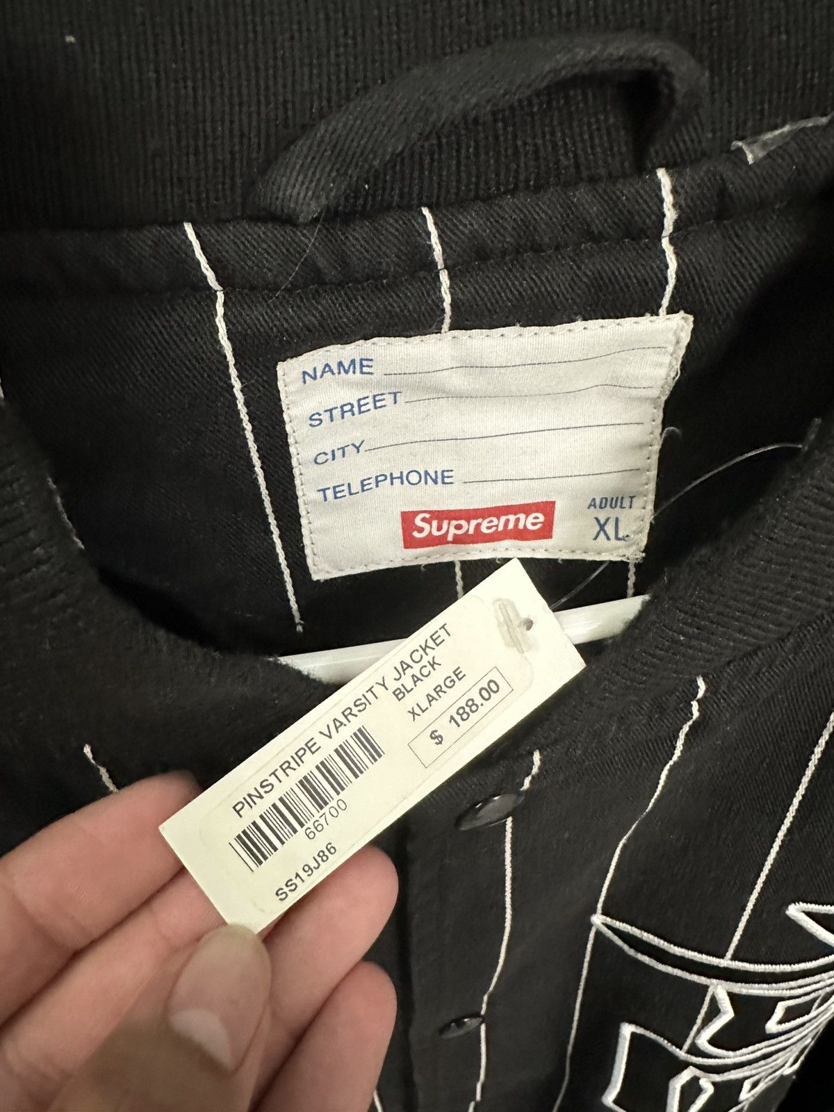 Supreme Supreme Pinstripe Varsity Jacket Black SS19 Size US XL / EU 56 / 4 - 5 Thumbnail