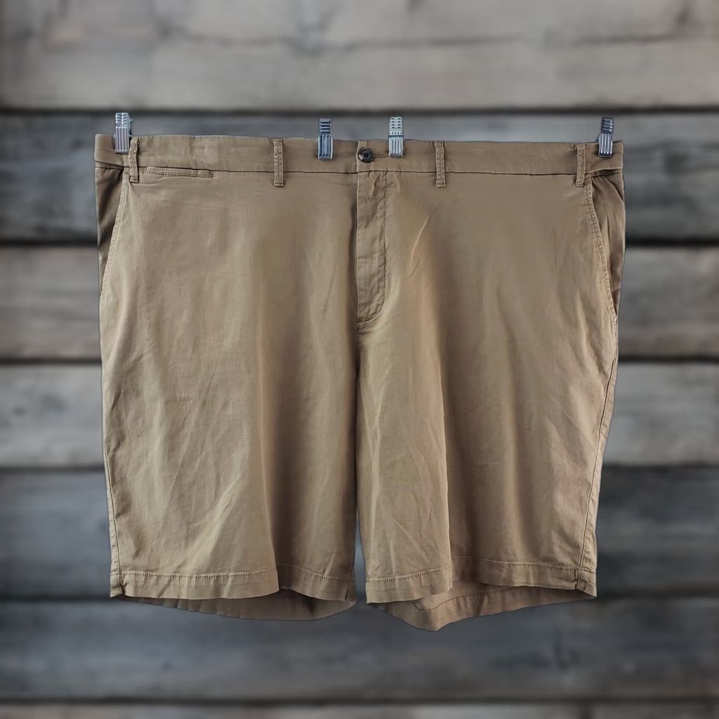 Vintage Goodfellow Mens Linden Shorts Sz 50 Brown Flat Front Cotton Blend Chino Casual Waist 24.5 Inseam 10 Rise 14 Mens Size US 34 / EU 50 - 1 Thumbnail