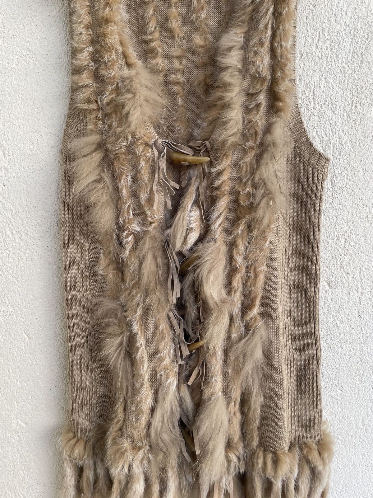 Tornado Mart 00s Fur Trim Kait Long Vest Cardigan Beige Boho Y2K 14th Goa Size 36R - 7 Thumbnail