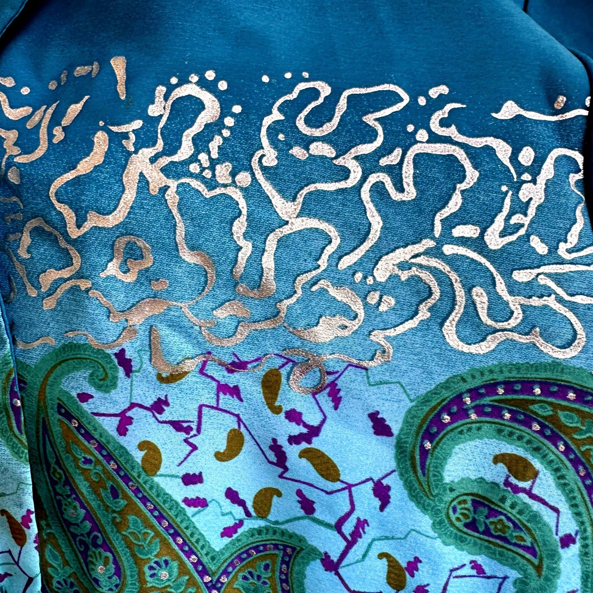 Designer × Vintage VTG Russell Scott Signature Blouse 12 Teal Metallic Silve Size XL / US 12-14 / IT 48-50 - 4 Thumbnail