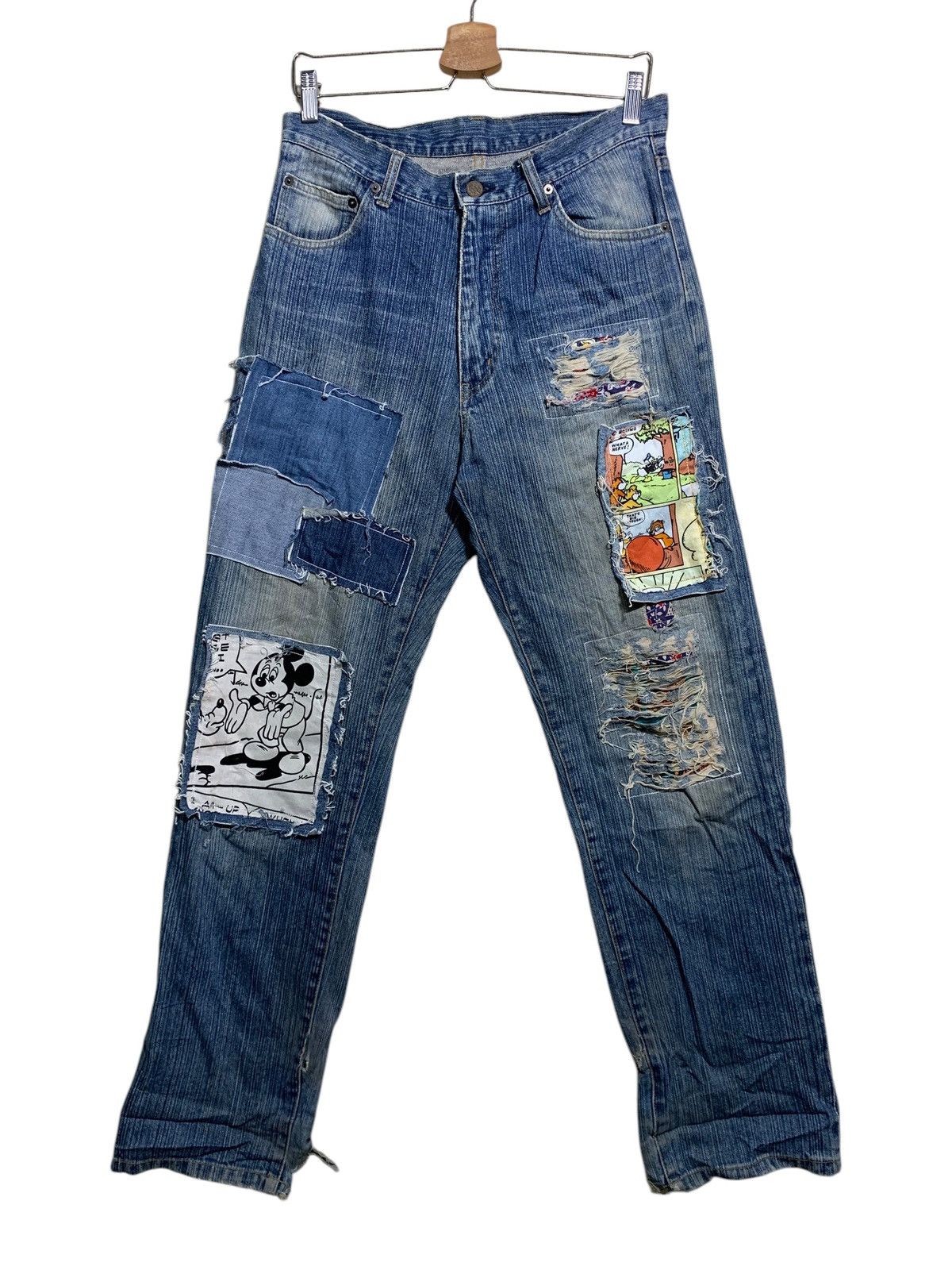 Japanese Brand 🔥DISTRESSED DENIM MICKEY PATCHERS W32 Size US 32 / EU 48 - 1 Thumbnail