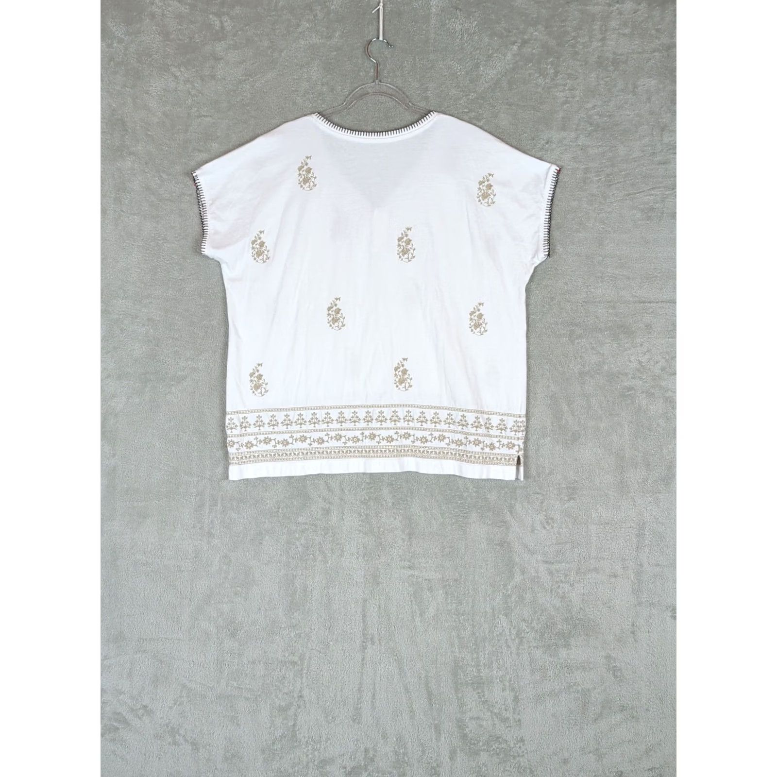 J. Jill J.Jill Pure Jill Womens L White V Neck Embroidered Boho Floral Buttoned Tee Shirt Size L / US 10 / IT 46 - 7 Thumbnail