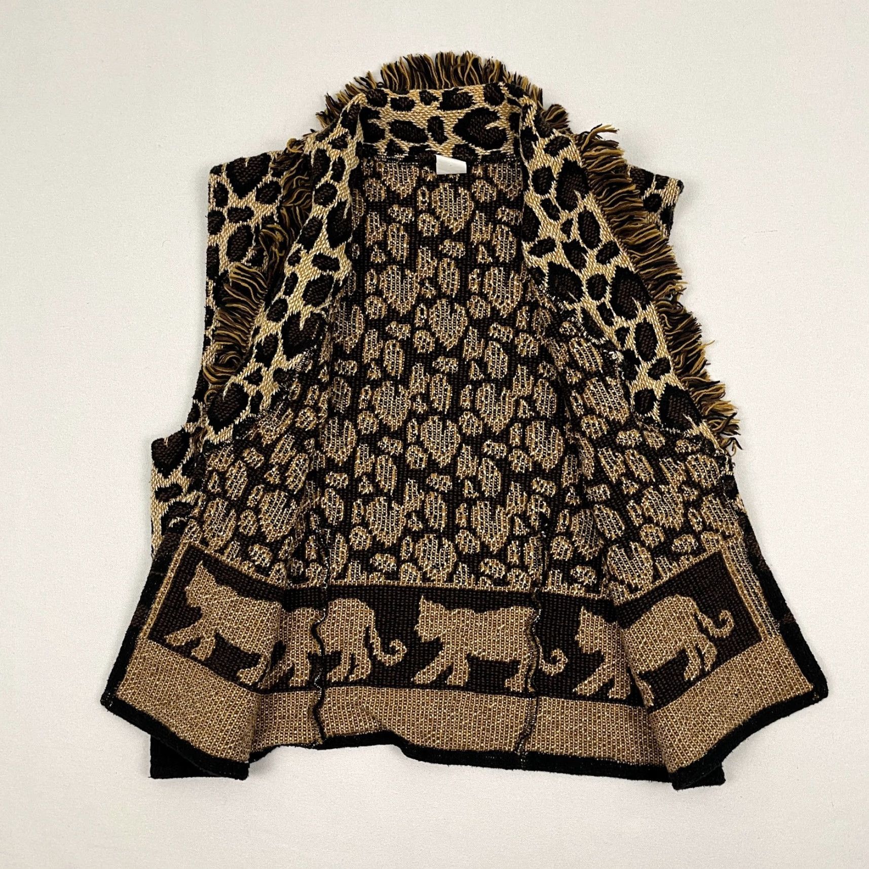 Vintage Womens Leopard Print Sweater Vest Open Front Tapestry Safari Size Large Cropped Vest Leopard Print Brown Women’s L Casual Workwear Size L / US 10 / IT 46 - 6 Thumbnail