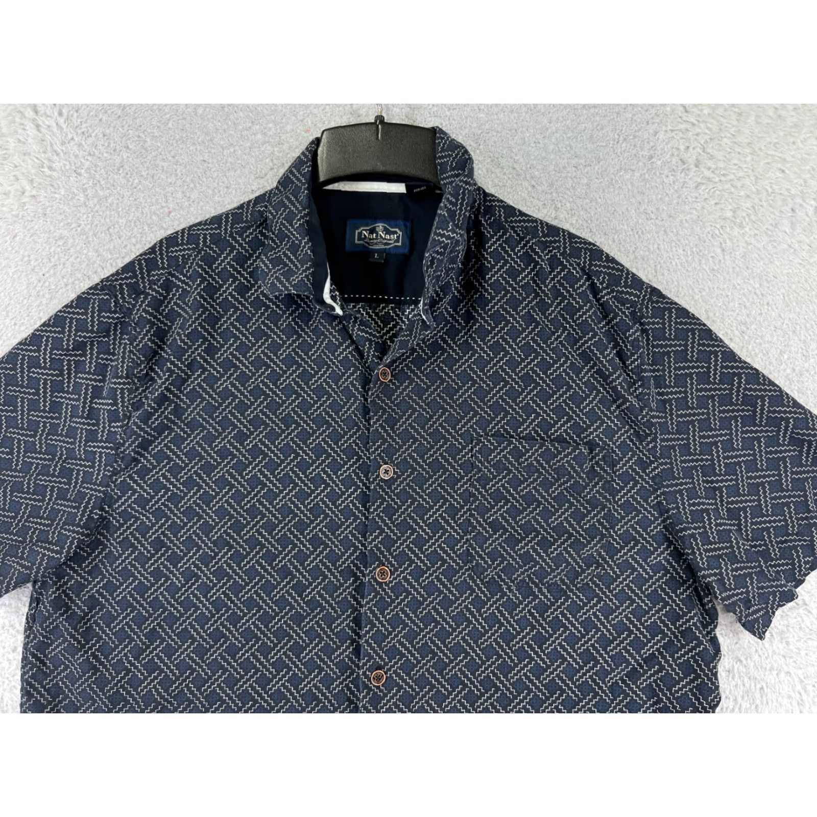 Nat Nast Nat Nast Shirt Adult Large Blue Silk Cotton Basketweave Button Up Camp Pocket Size US L / EU 52-54 / 3 - 4 Thumbnail