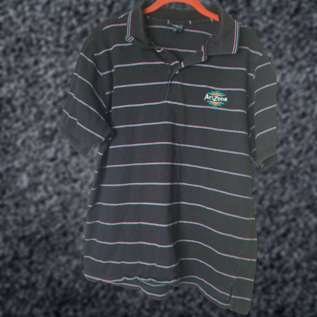 Vintage Arizona Iced Tea Polo Shirt (Men's L) Black Striped Embroidered Logo Polo Shirt, 100% Cotton, Short Sleeve, Regular Fit Size US L / EU 52-54 / 3 - 1 Thumbnail